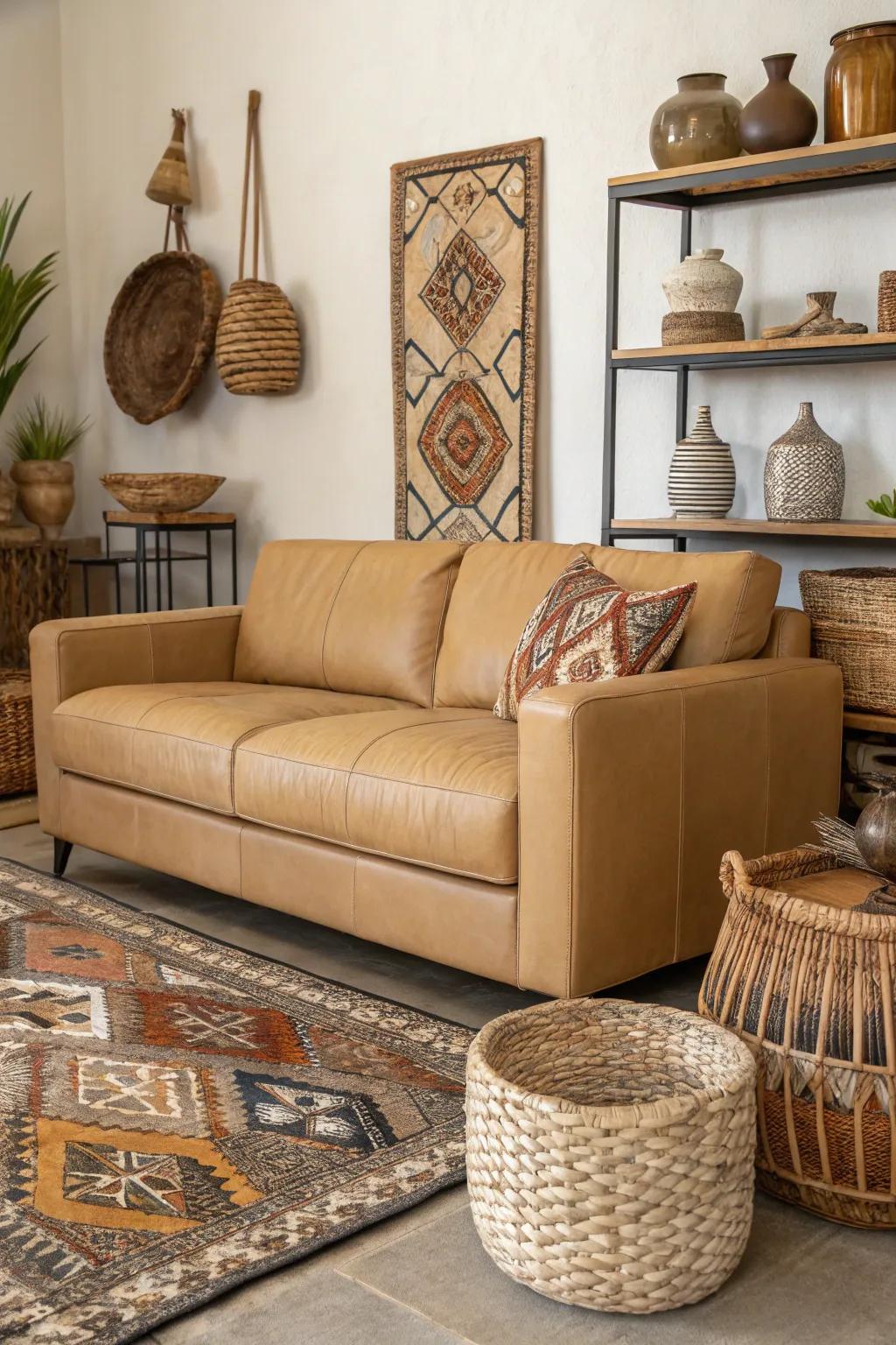 Distinctive decorative items infuse a personal touch to a lounge.