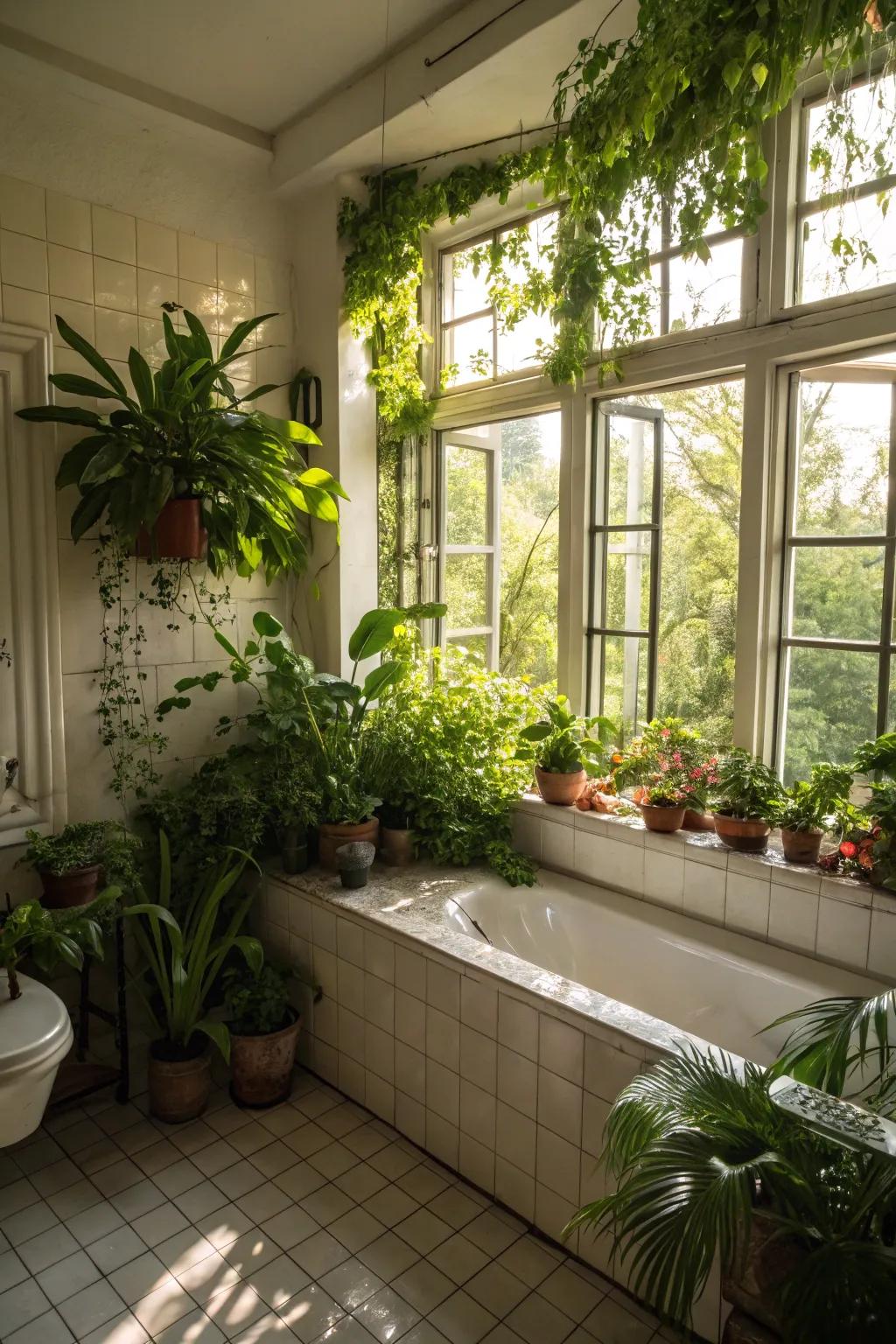 Botanicals and light infuse vitality into your bathroom space.