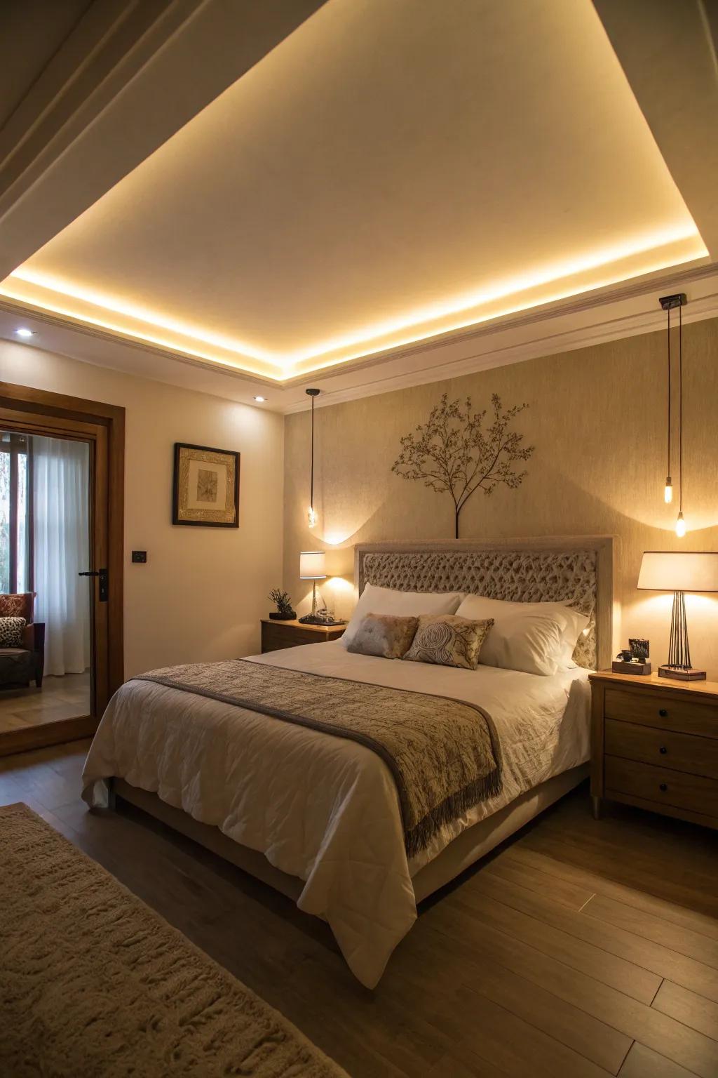 Subtle and soothing with recessed lighting.
