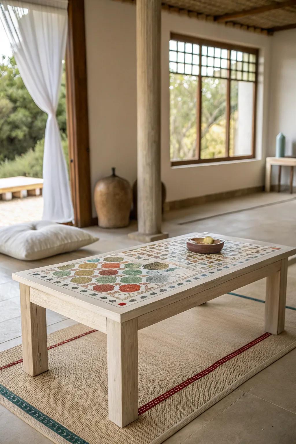 Minimalist mosaics provide a serene and tranquil aesthetic.