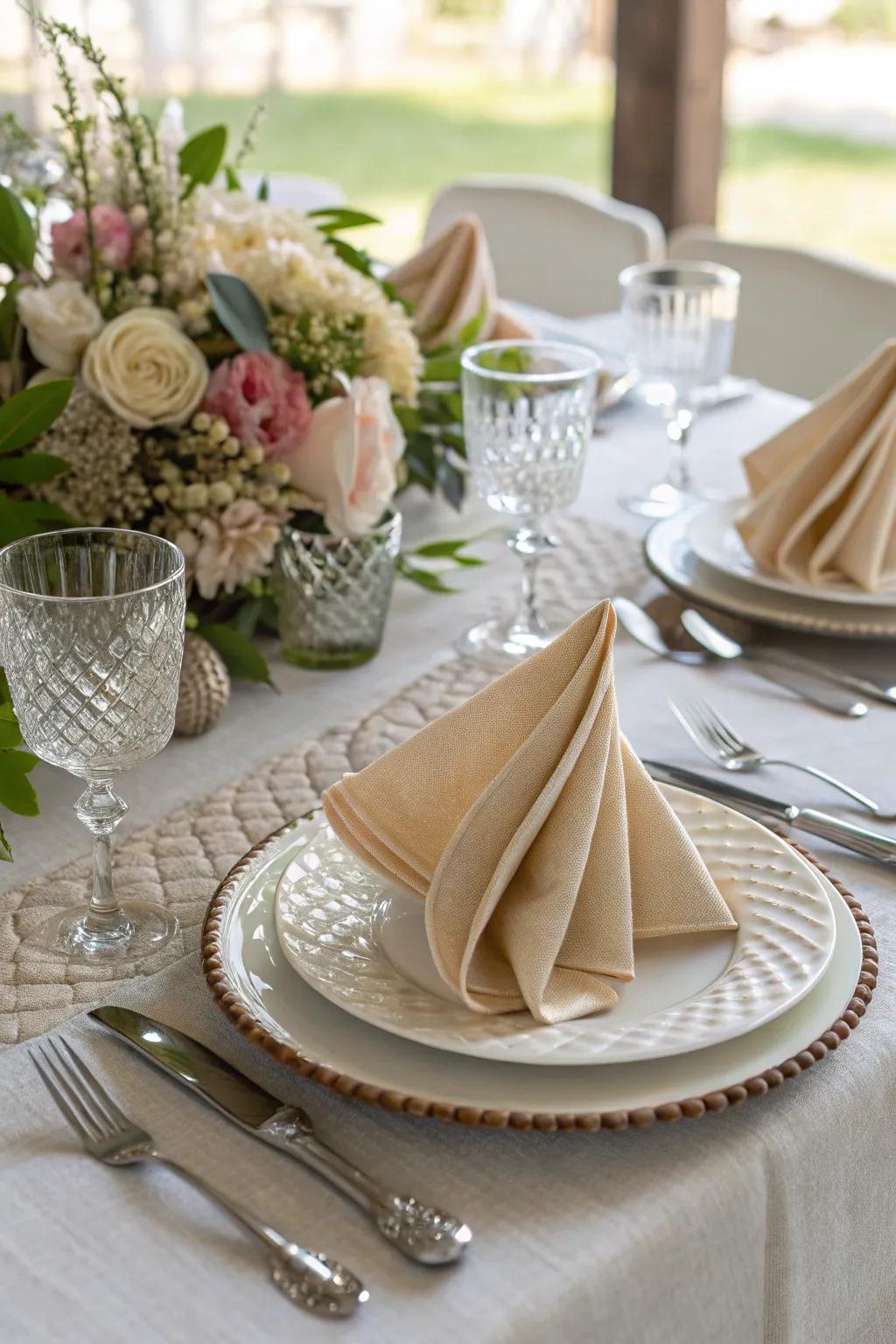Artful napkin folds amplify table elegance.