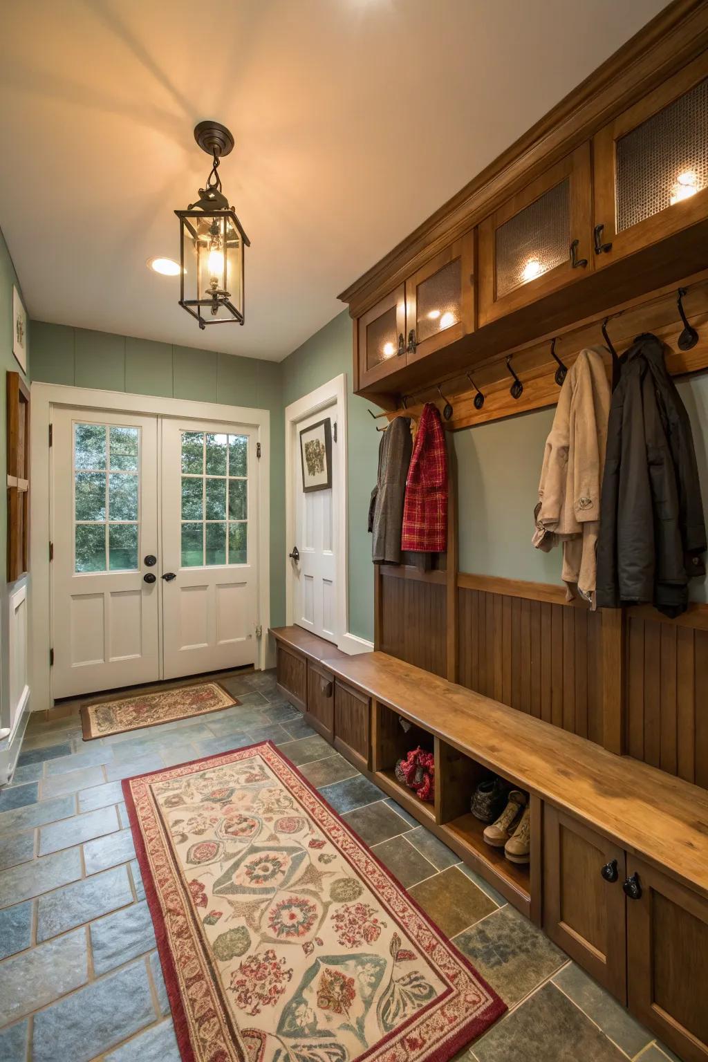 Heated floors impart a sumptuous, warm sensation to your mudroom.