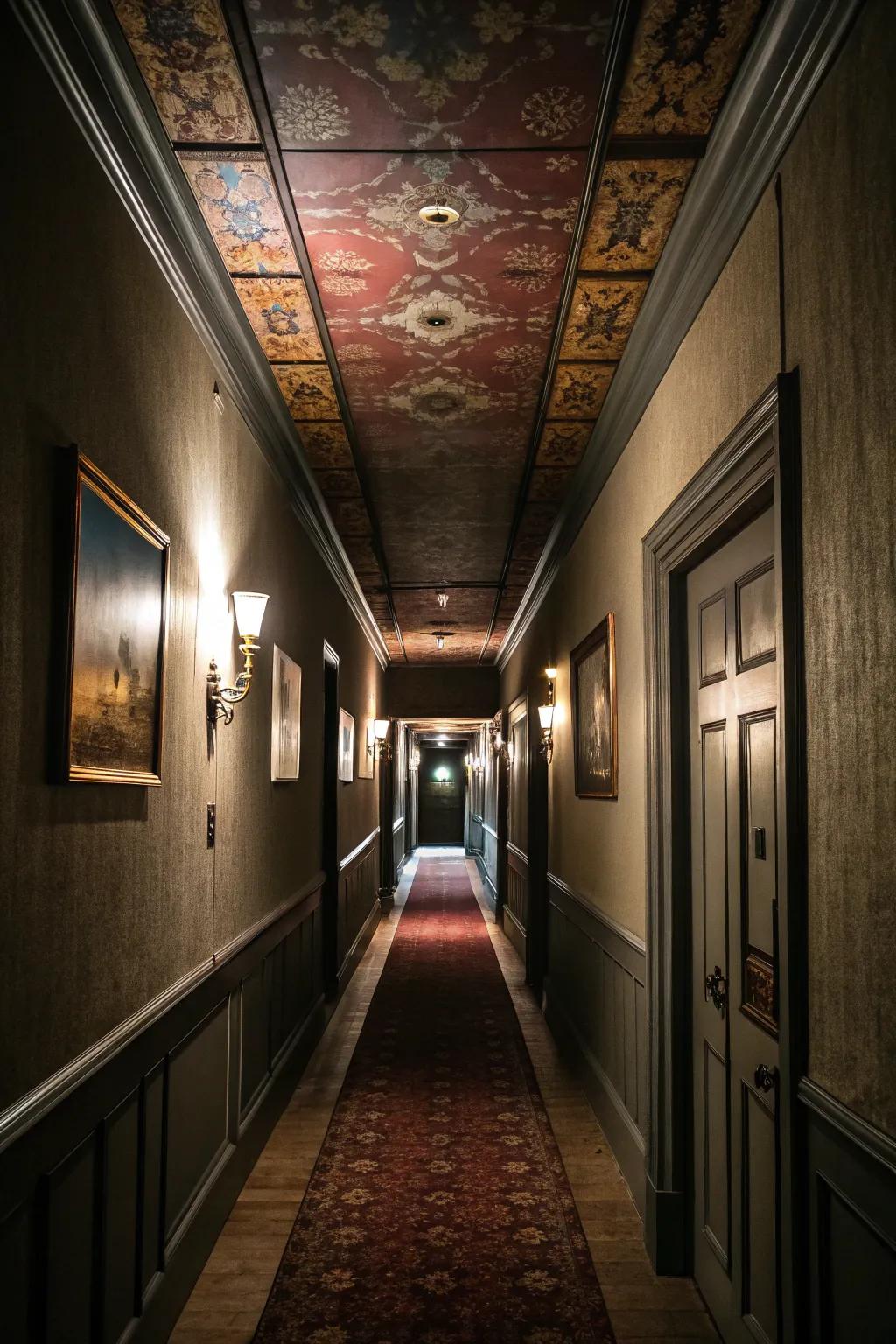 A deep overhead surface can append theatrics and sophistication to a slender entryway.