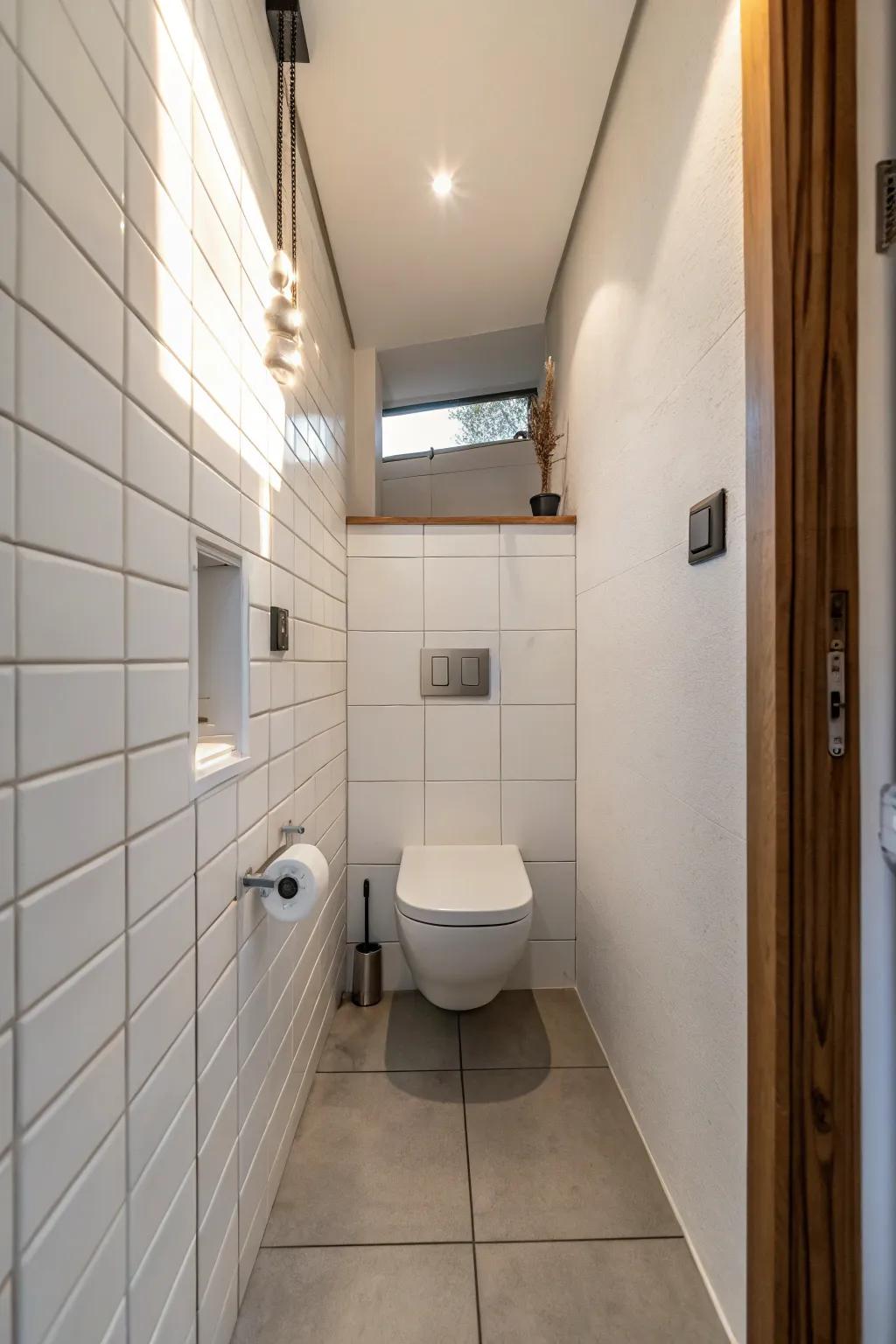 Wall-hung toilets foster a hygienic and capacious bathroom design.