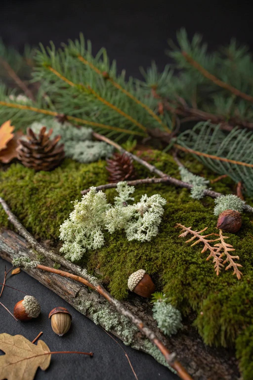 A woodland vista composition employing bryophytes and limbs.