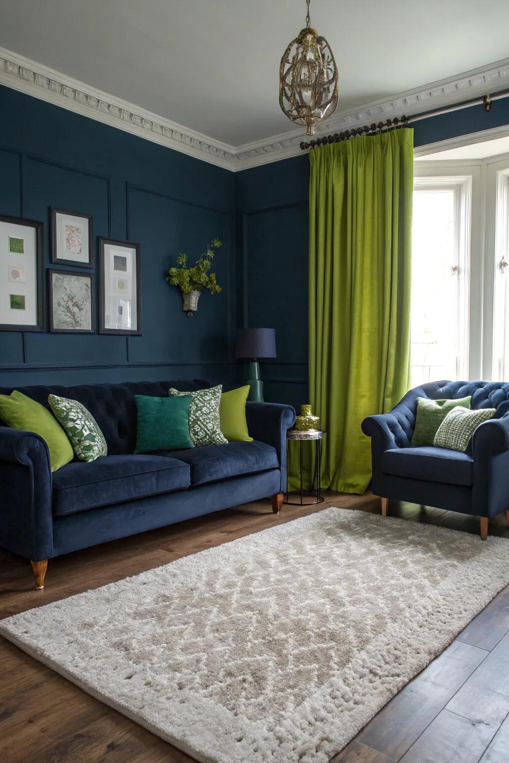 A textured rug imparts coziness and unites the design elements.