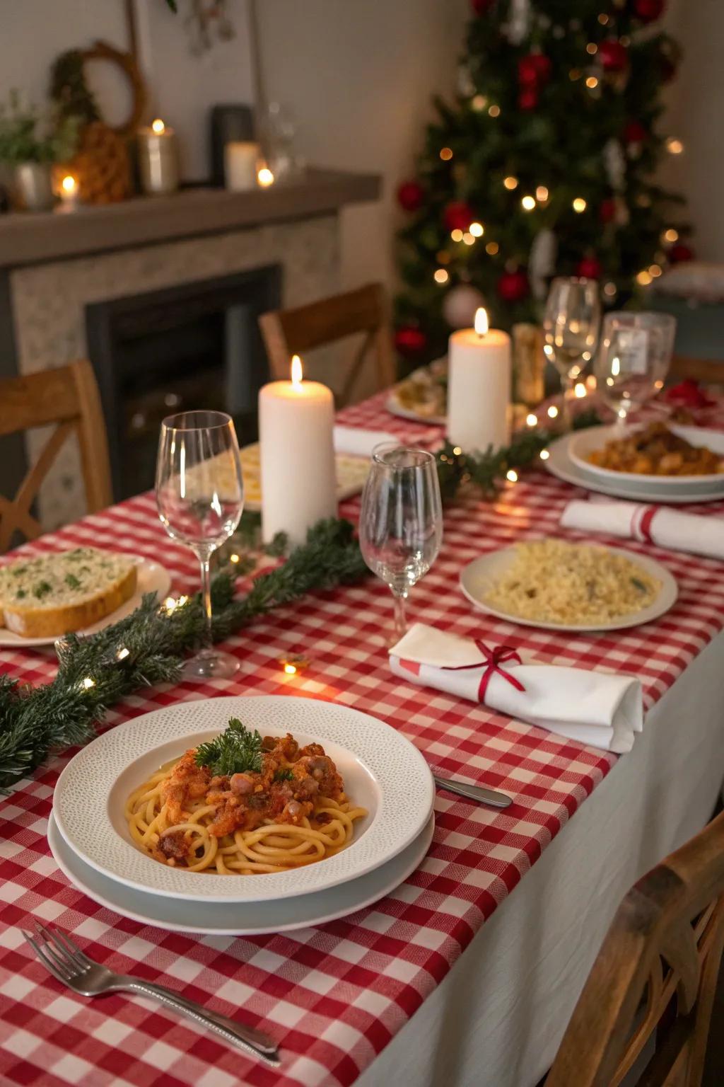 A exquisitely arranged table for an Italian-themed celebratory supper evening.