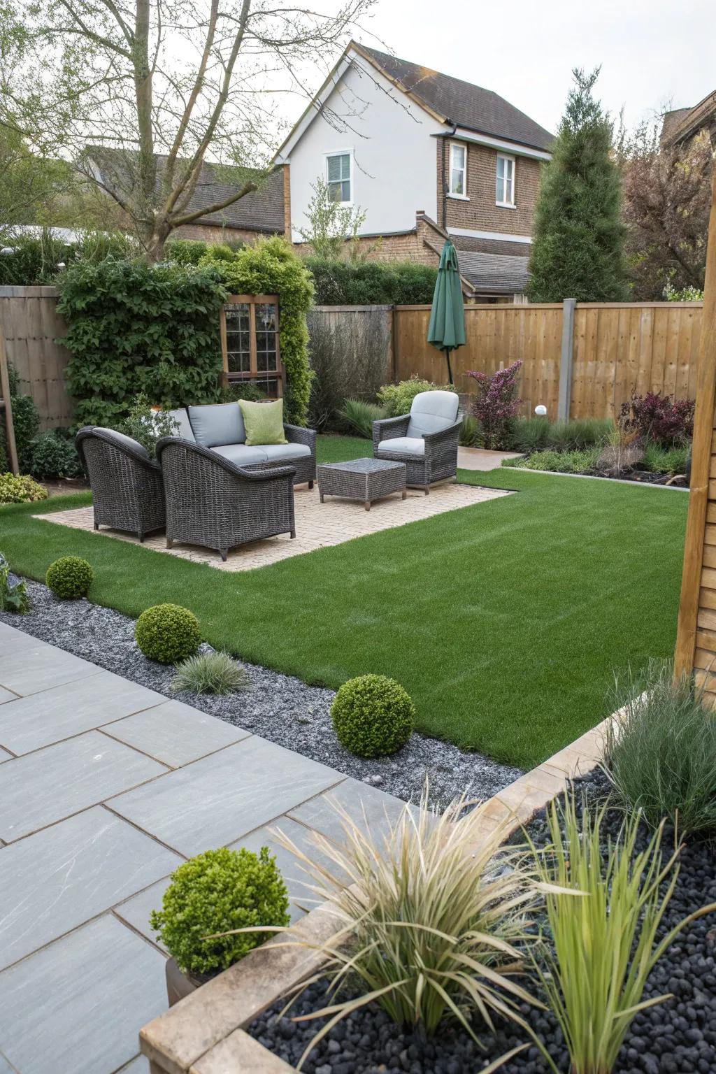 A lush backyard enhanced by the practicality of synthetic turf.
