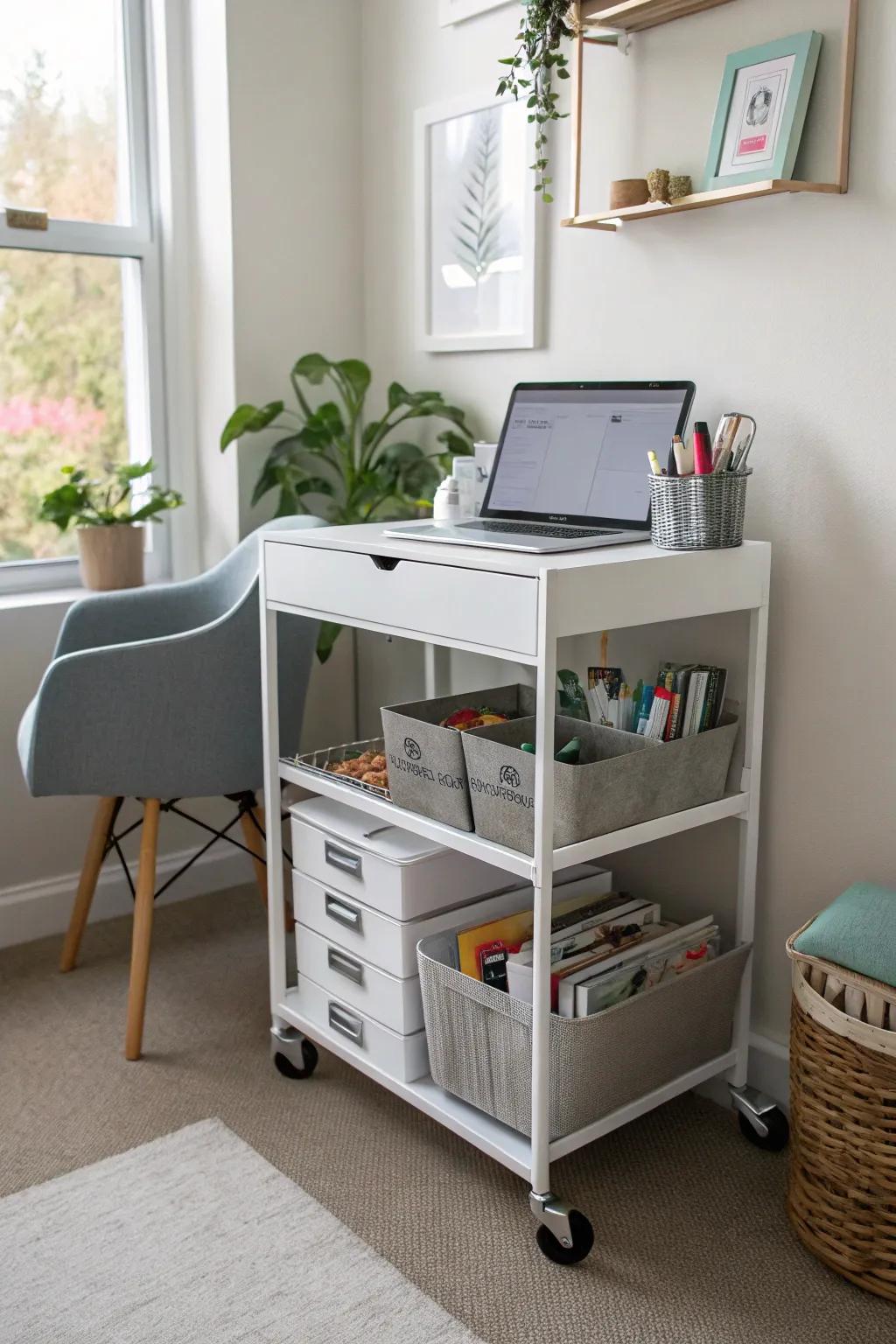Maintain adaptability in your workspace using a mobile office station.