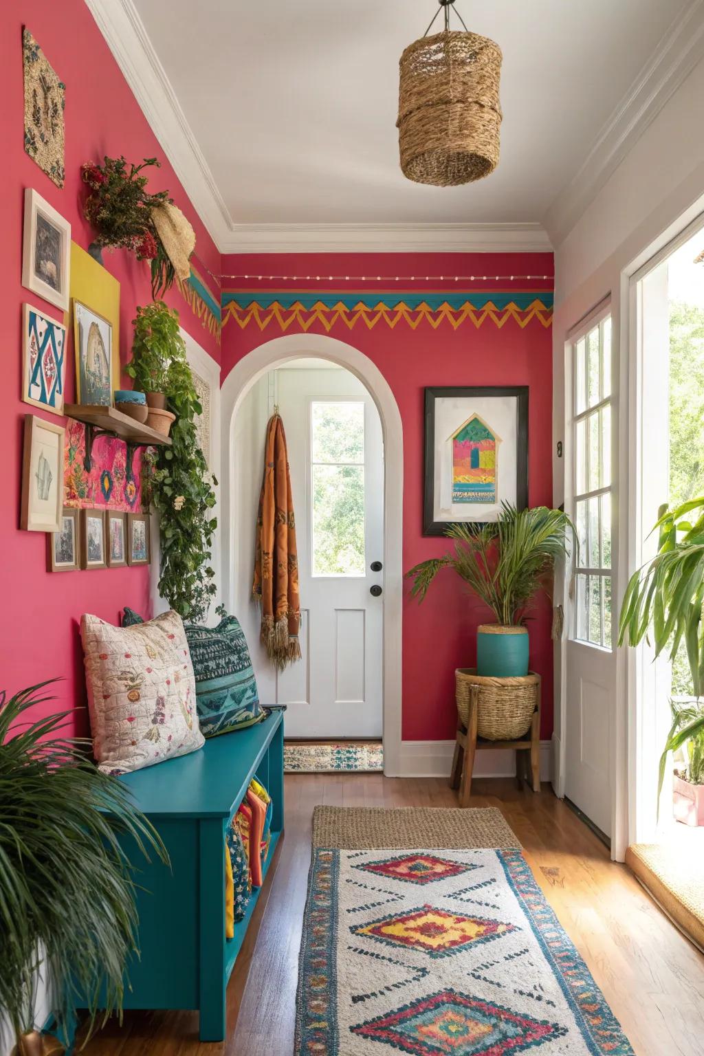 Highlighted colors throughout an entryway append dynamism and individual expression.