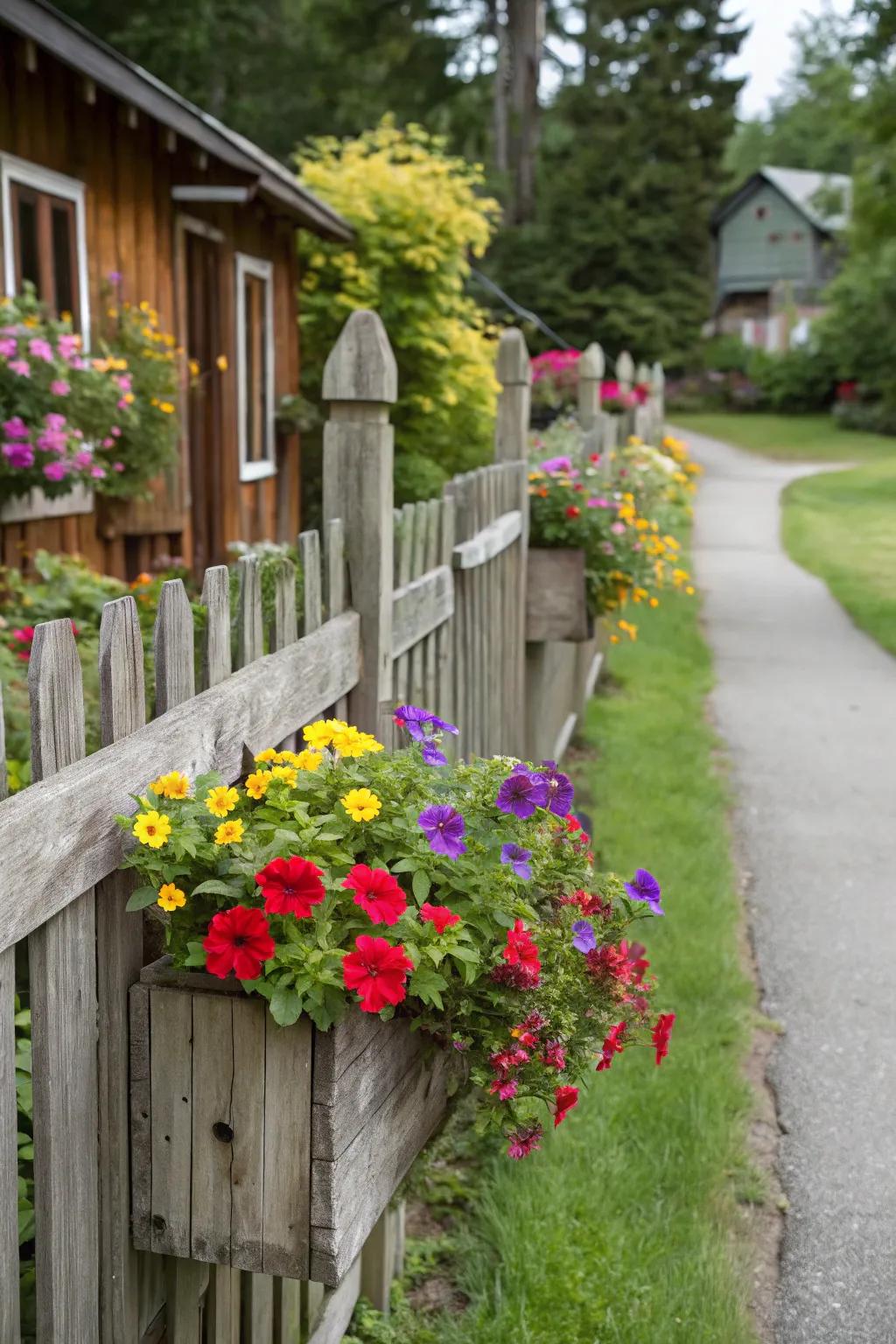 Introduce allure with ornamental embellishments and planter receptacles on fencing.