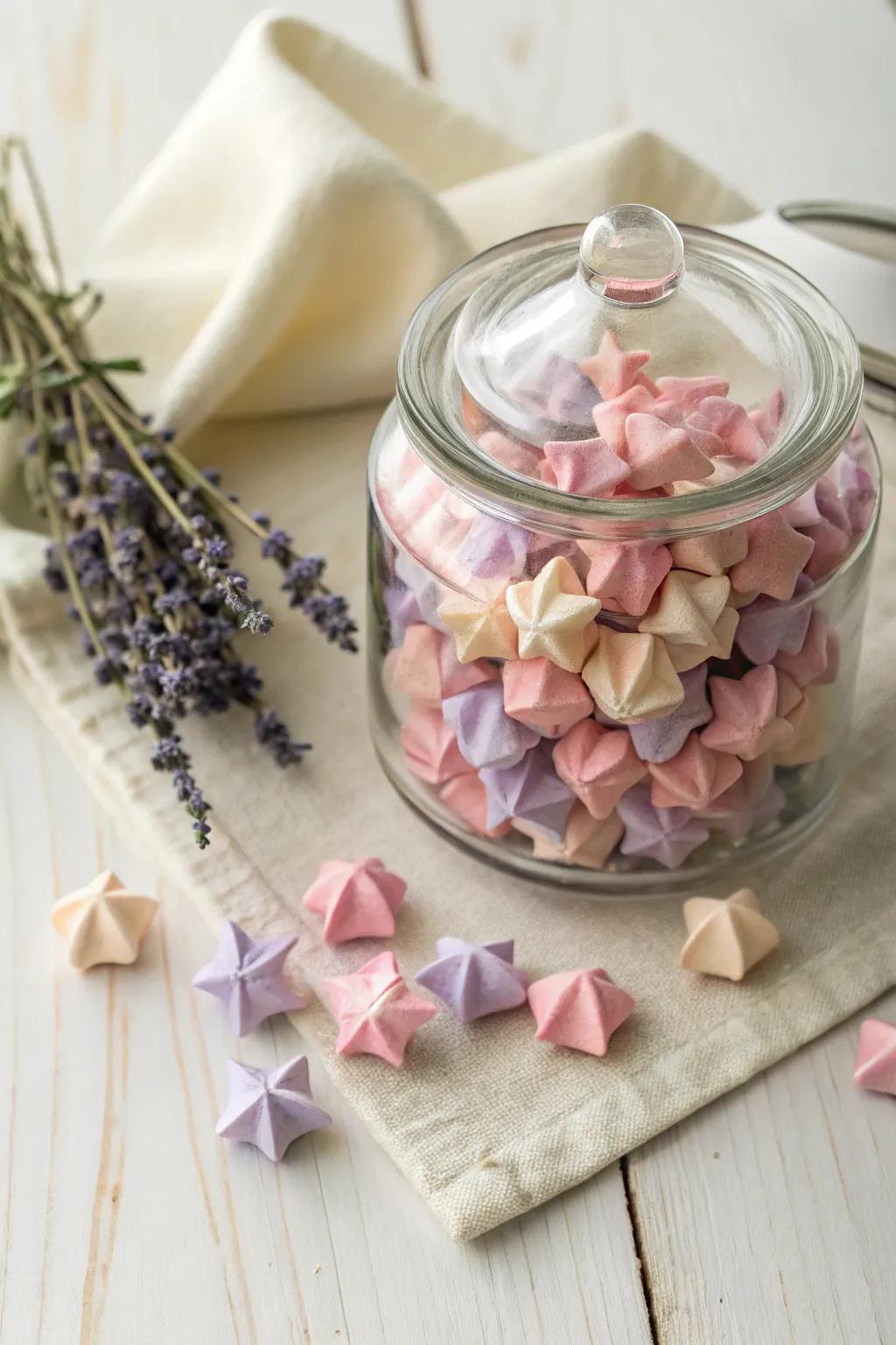Gift a jar of handmade origami stars - wishes of luck wrapped in minimalist elegance.