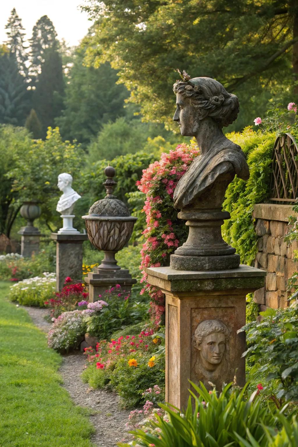Artistic sculptures lending personality to the garden.