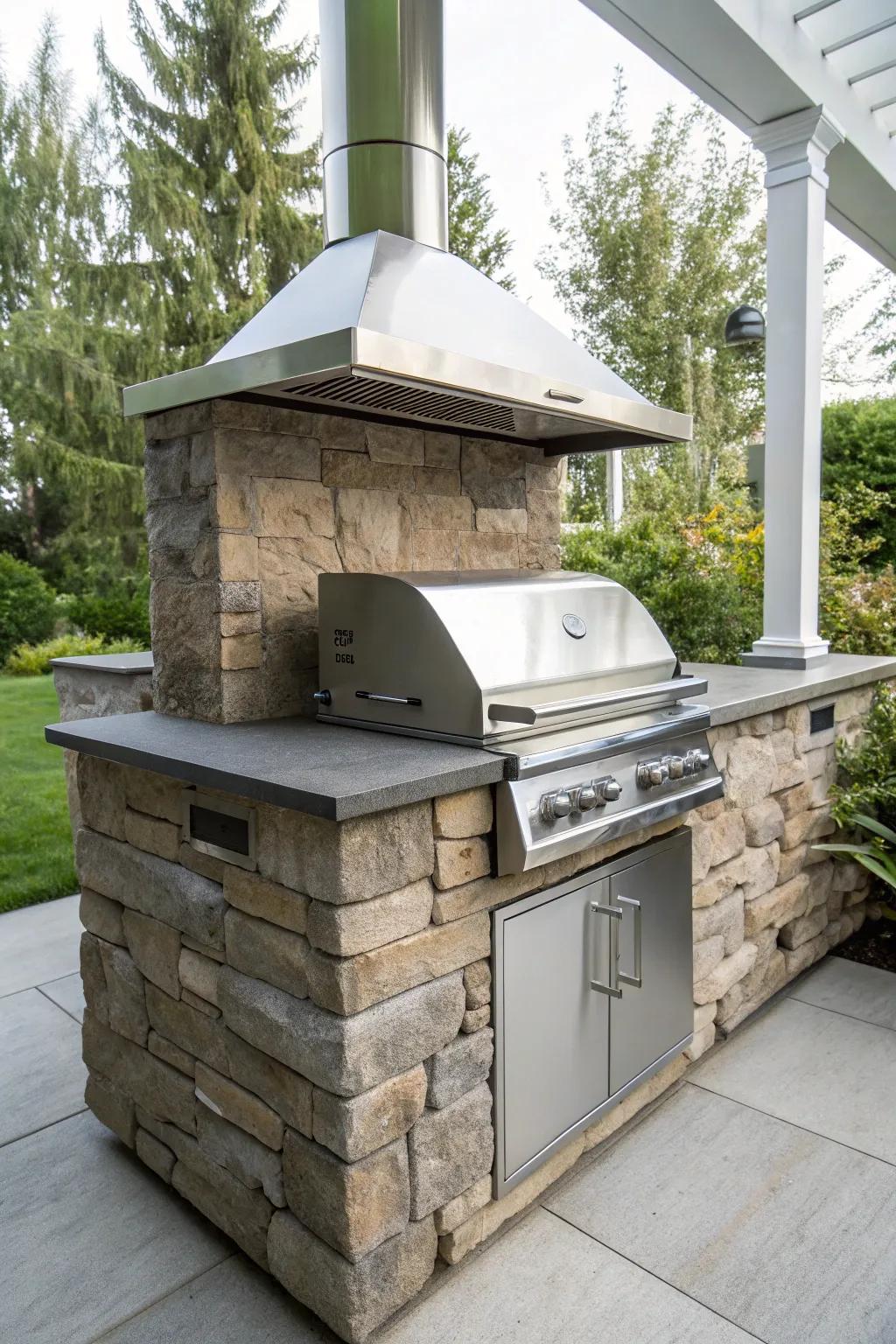 Blend rustic and modern for a unique outdoor cooking area.