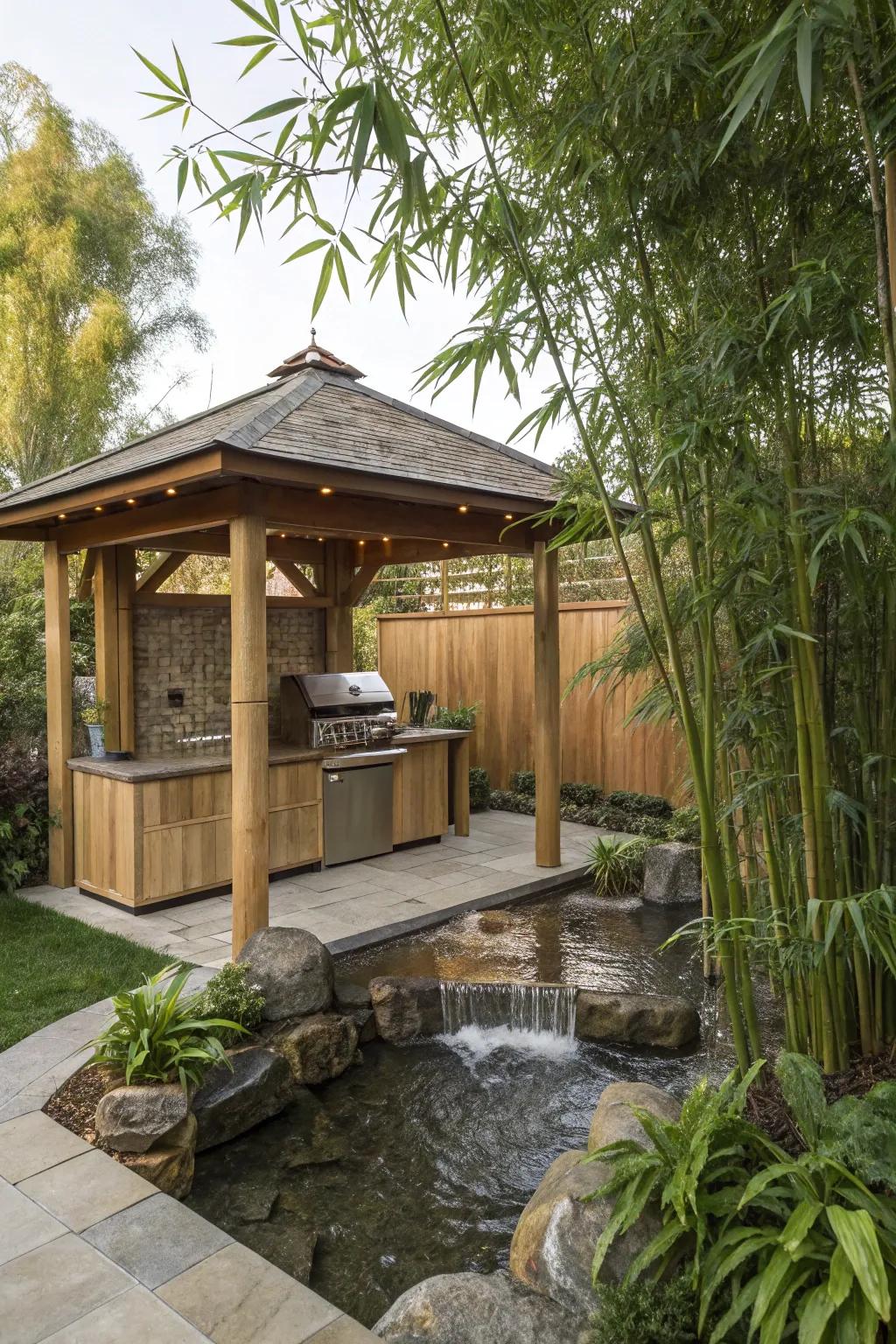 Discover tranquility in a Zen-inspired outdoor cooking gazebo.