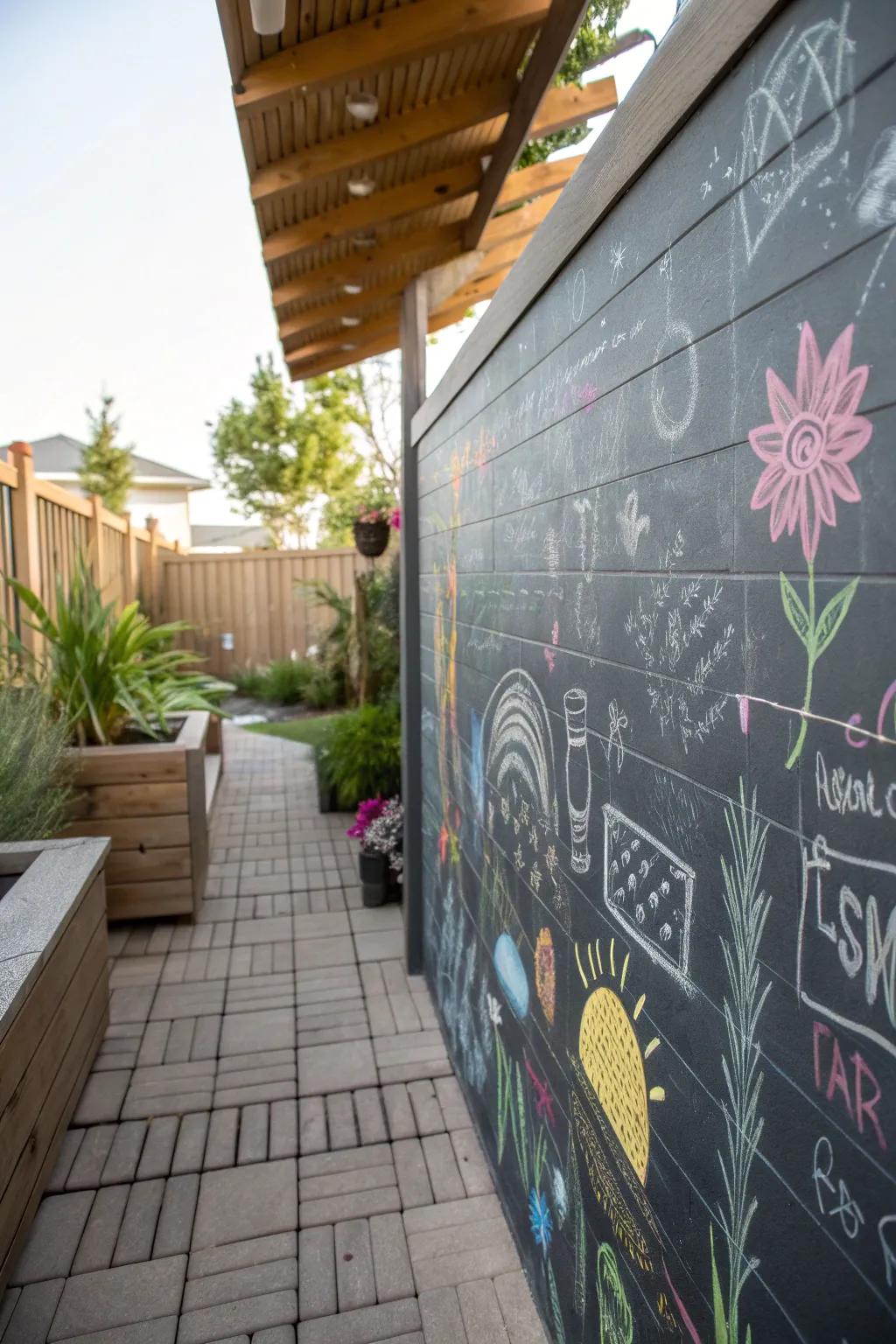 Sketchboard surfaces encourage inventiveness and engagement on the patio.