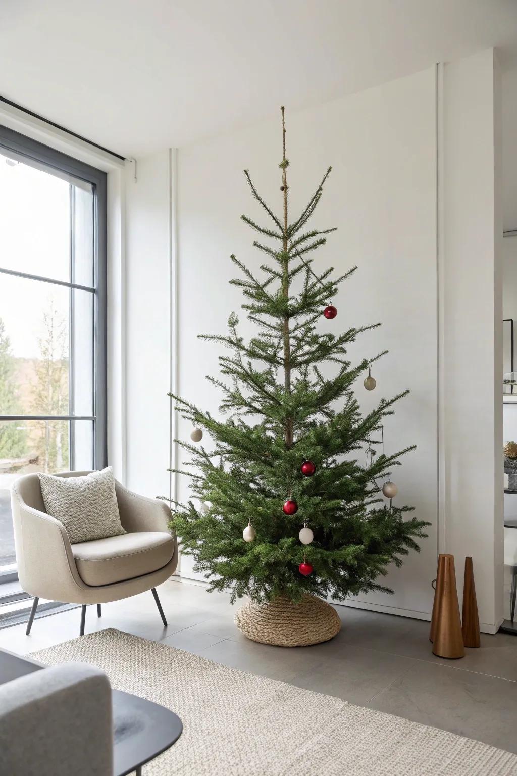 Minimalist splendor with a simple yet impactful slim tree.