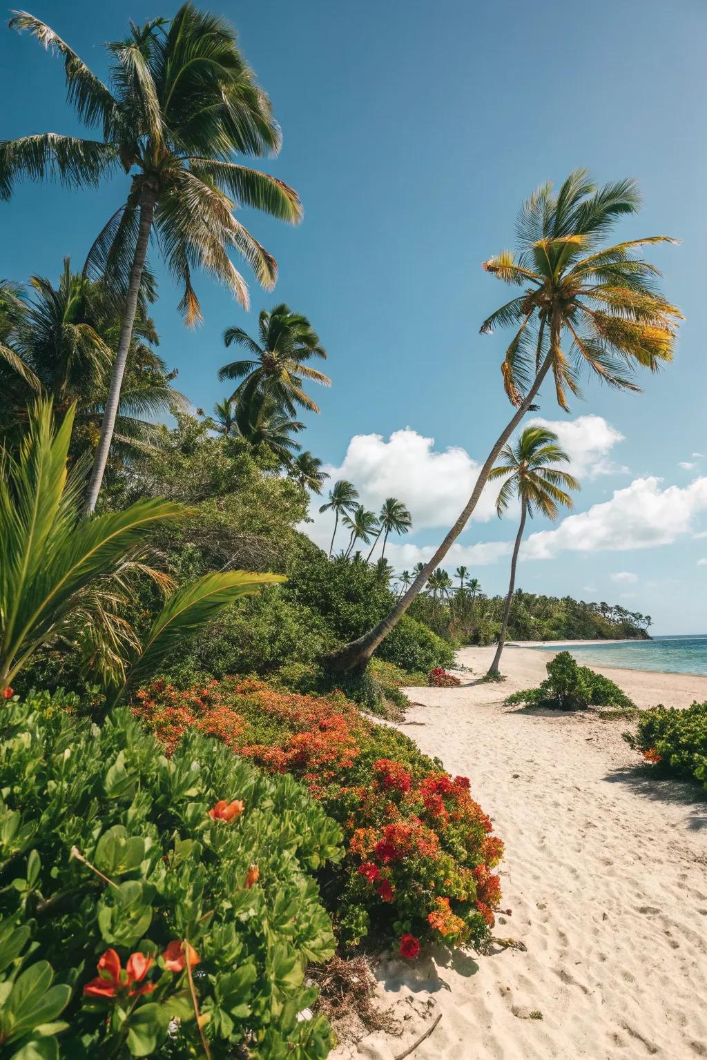 Sunny and exotic using a tropical paradise setting.