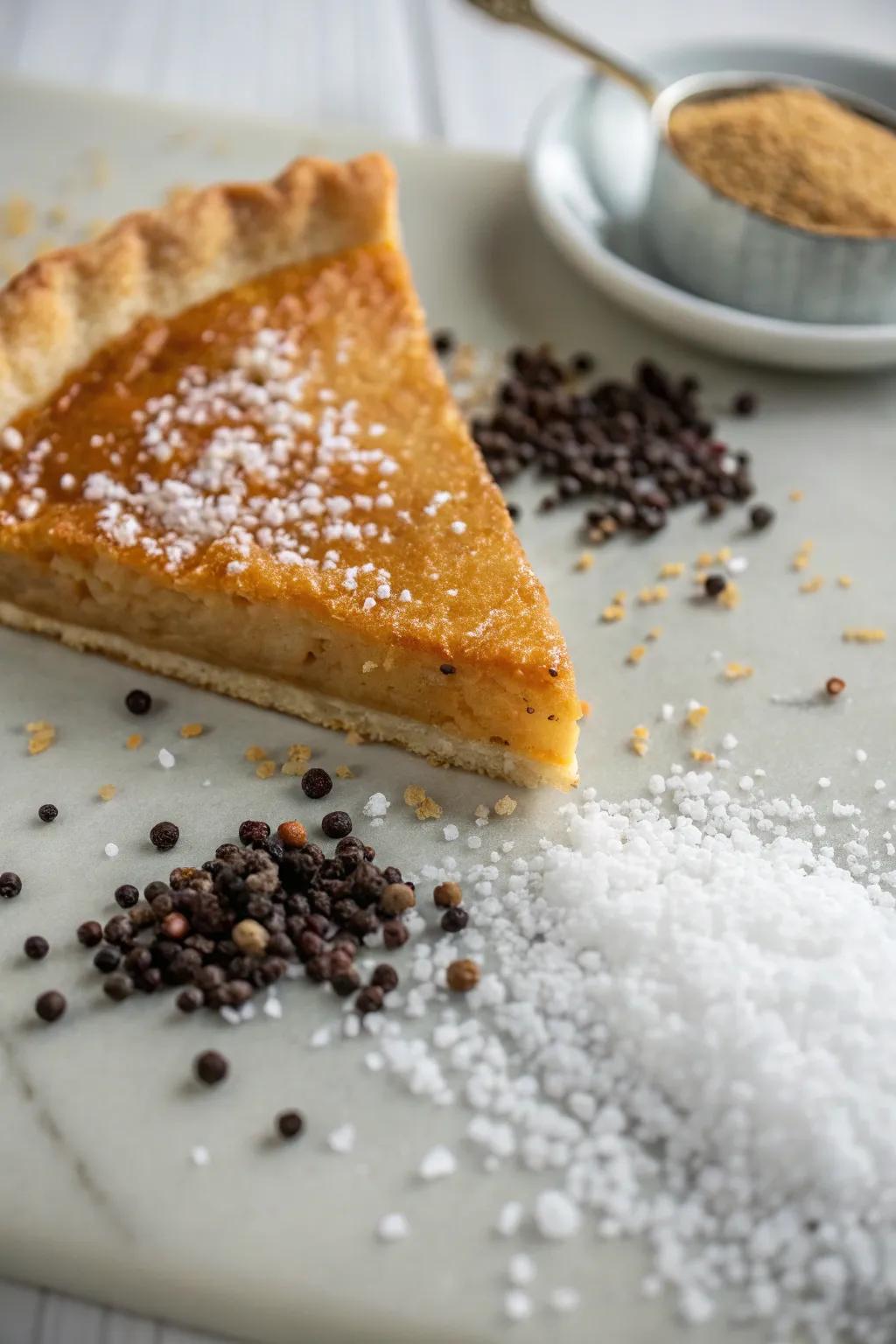 A pie slice paired with unexpected essence elements.