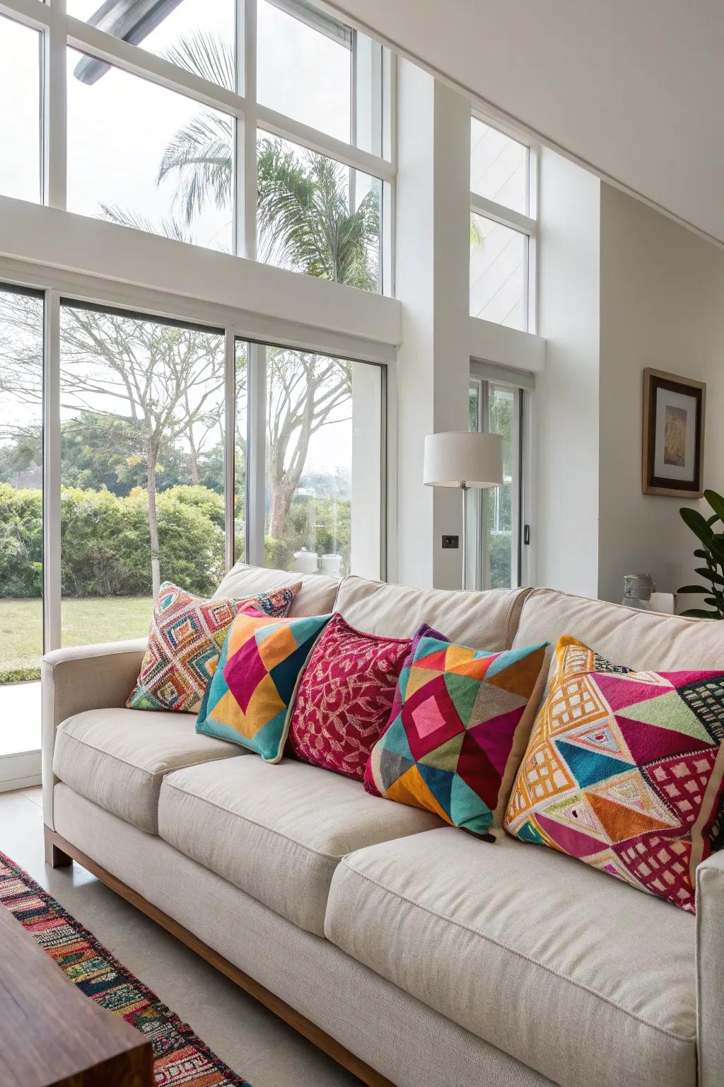 Geometric pillows adding a contemporary touch.