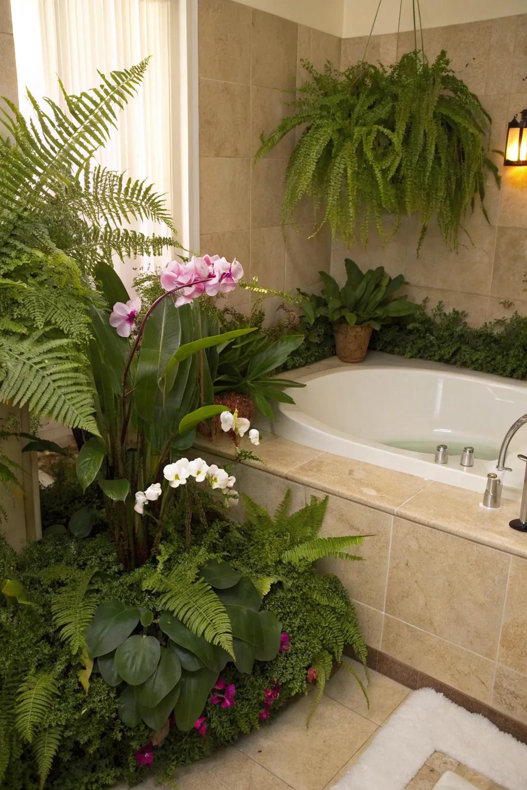 Transform your lavatory into an exuberant, spa-reminiscent sanctuary with botanicals.