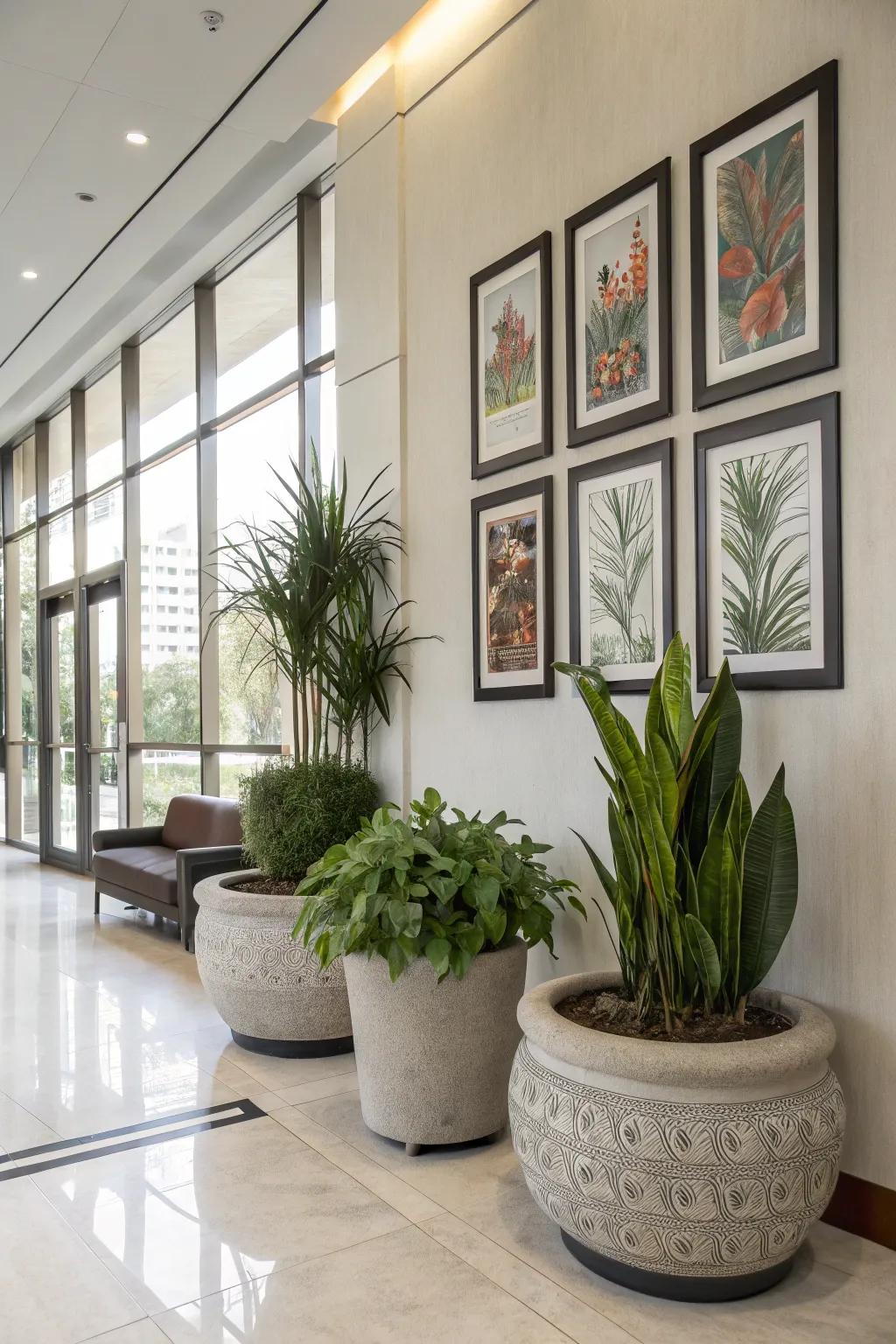 Personalize your foliage wall with artistic casings and vessels.
