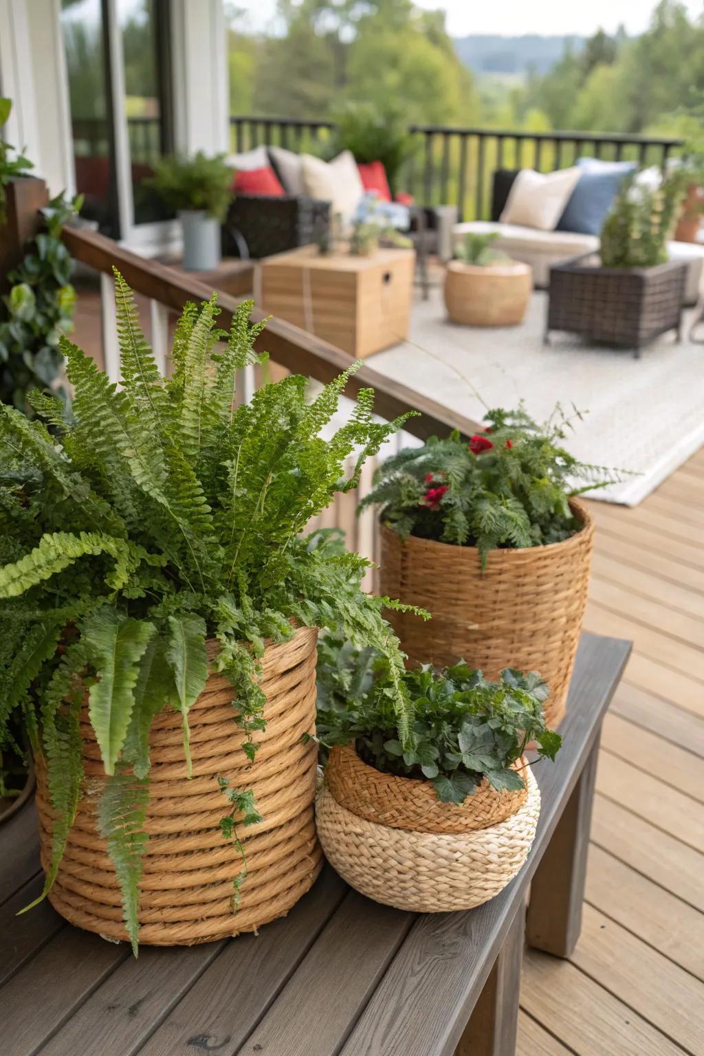 Introduce bohemian elegance with braided fiber vessels.