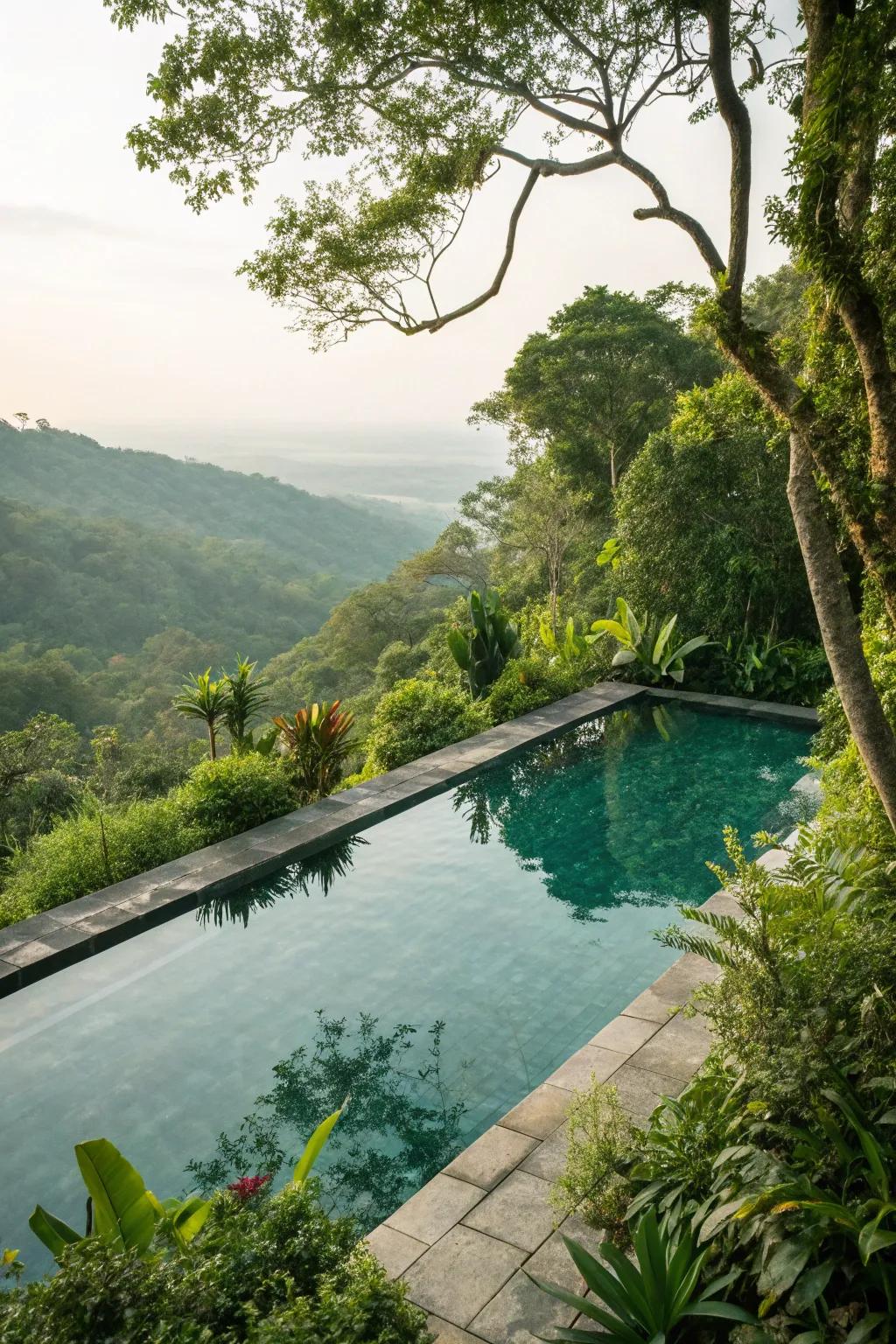 Foliage incorporated into coping designs cultivates a natural oasis.