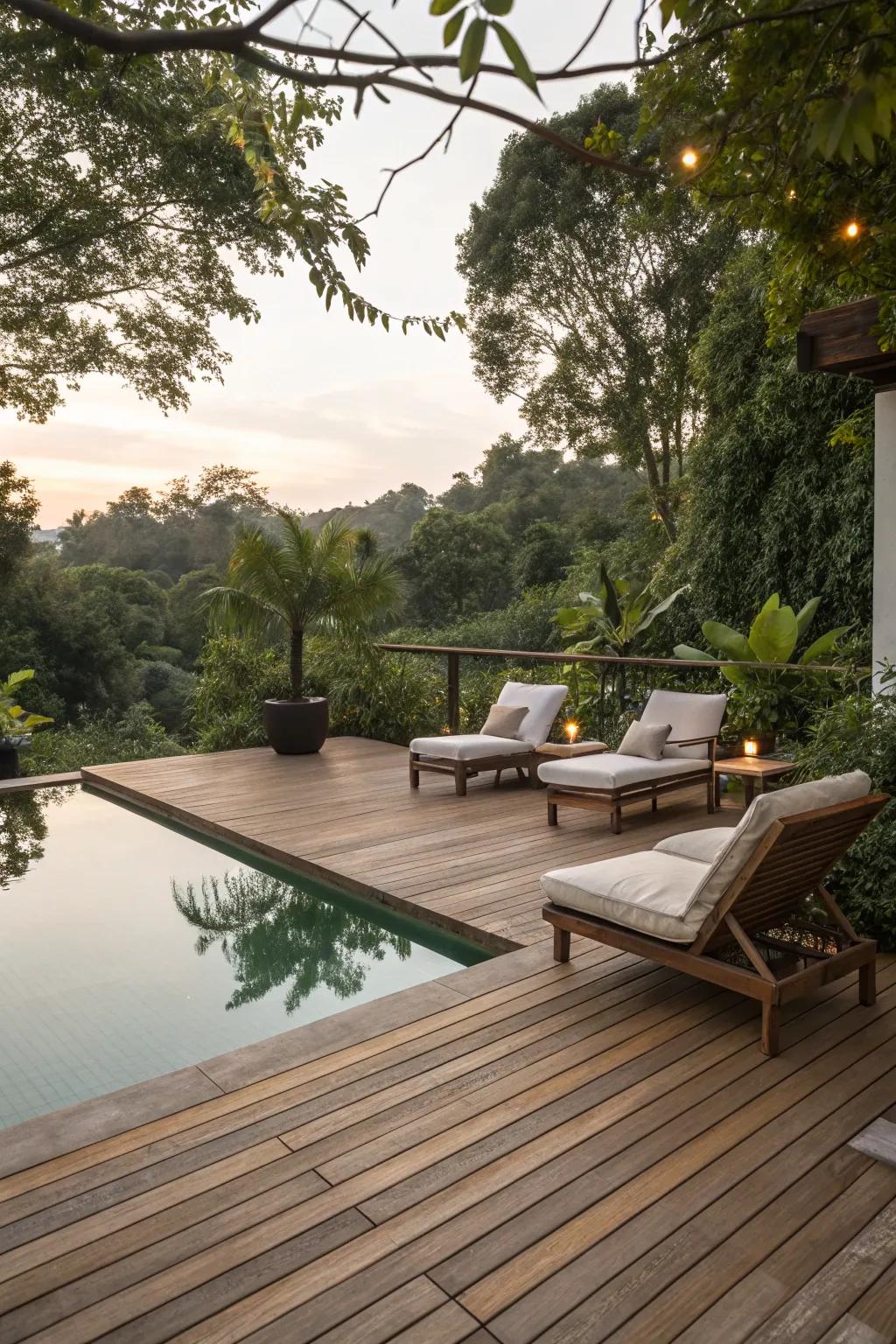 Wood surfaces offer a warm and natural look for your pool area.