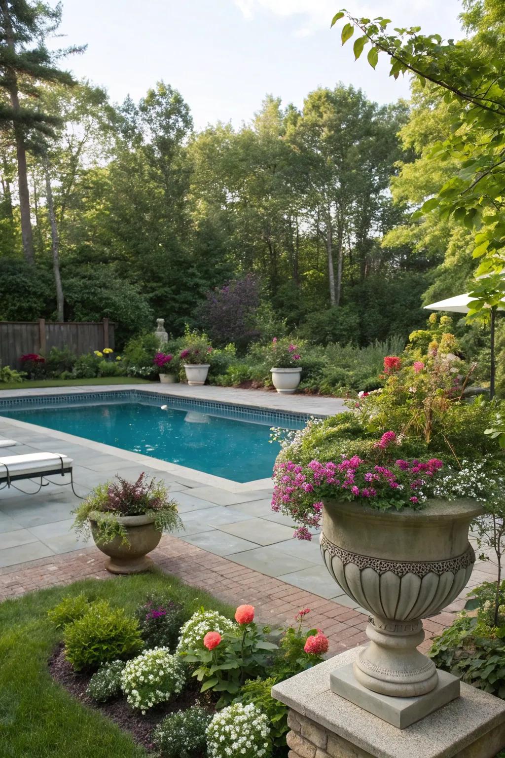 A vibrant pool area augmented with verdant flora.