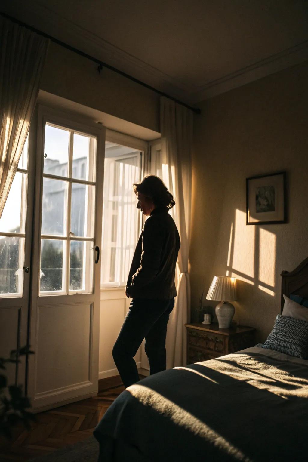 Silhouettes introduce a dramatic and artistic element to bedroom photos.
