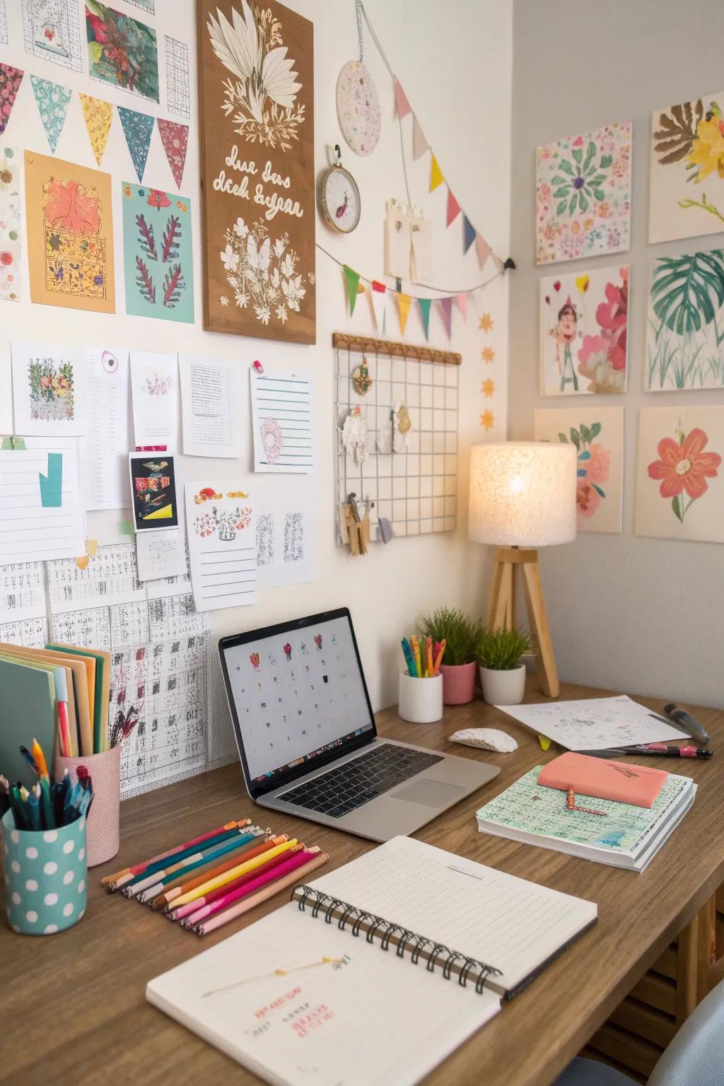 A dynamic workspace showcasing posters with personalized designs.