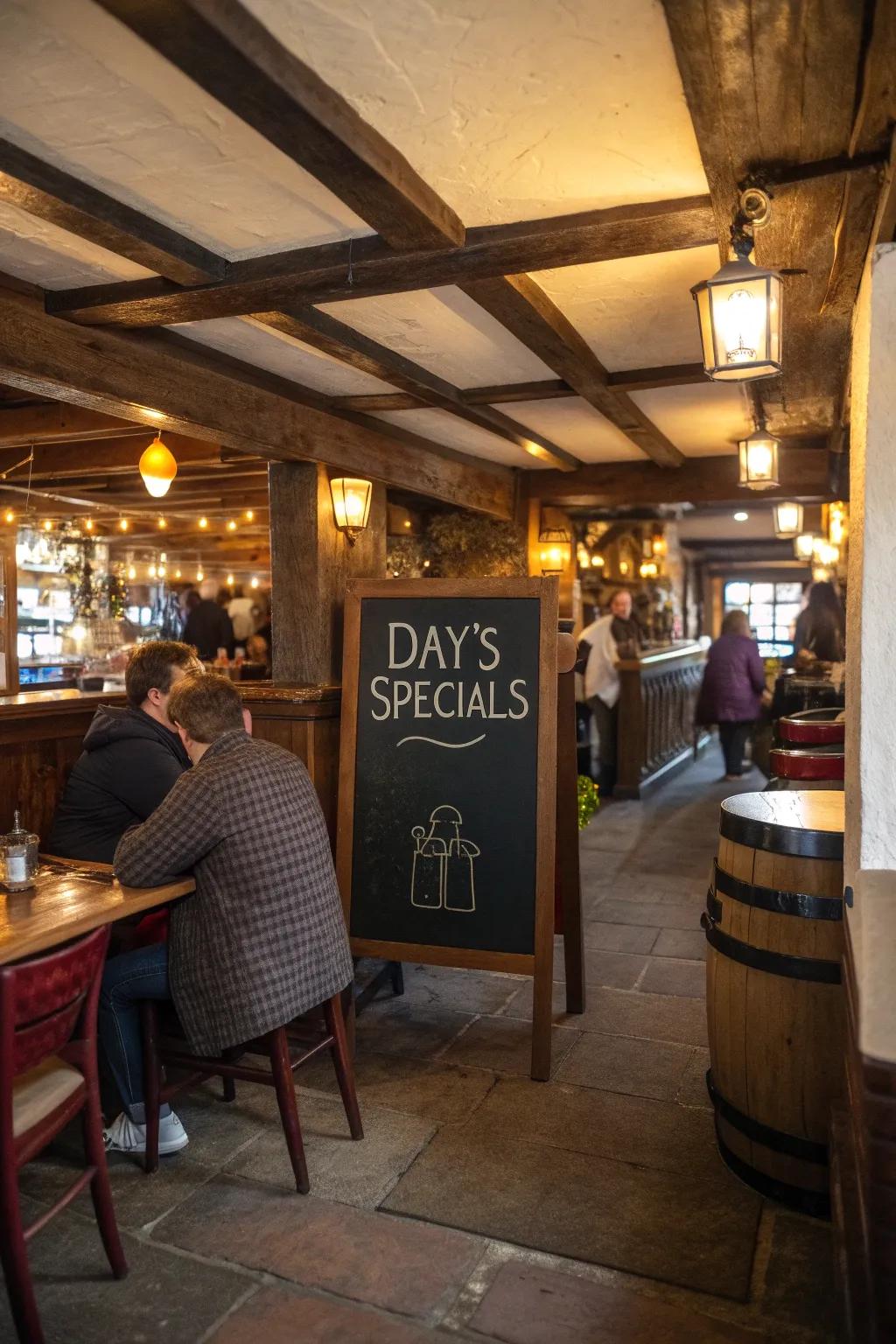 Chalkboard lists offer a traditional and flexible method to showcase your offerings.