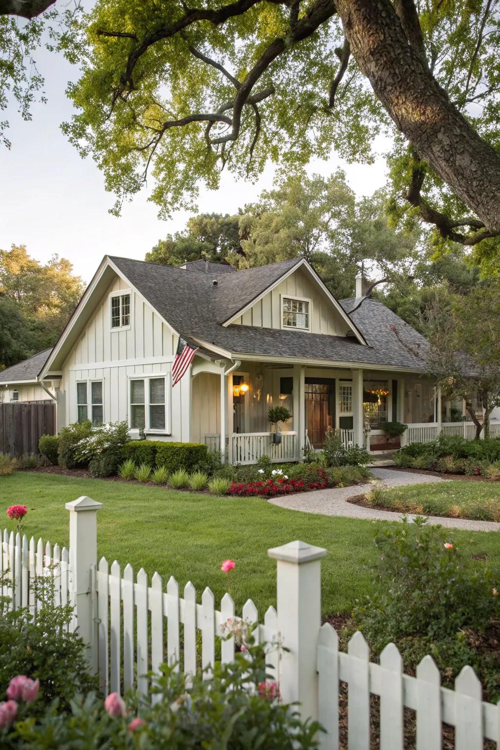 Panel and strip siding cultivates a rustic pastoral atmosphere.