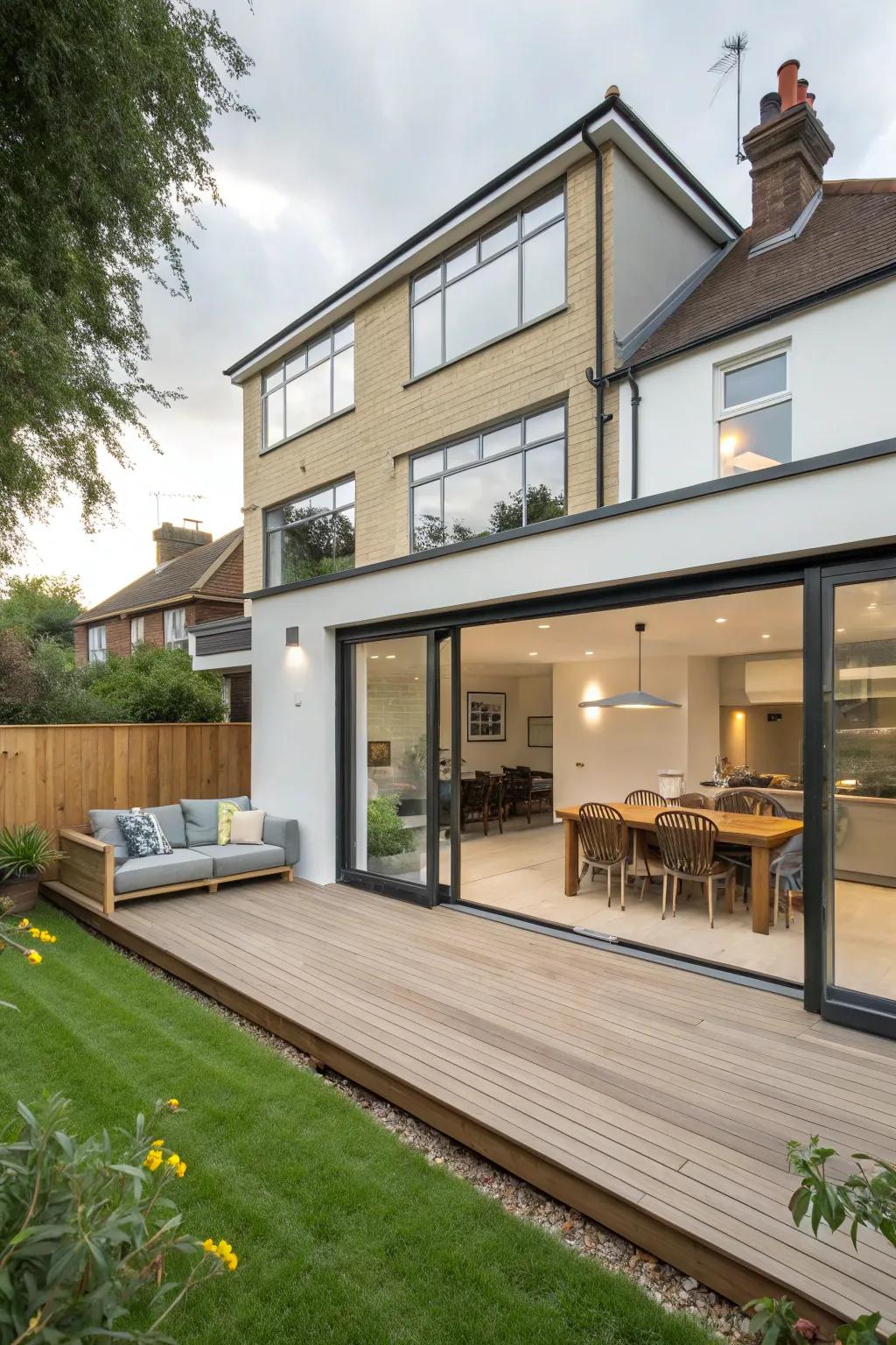 A split-level rear house extension creating unique and functional spaces.