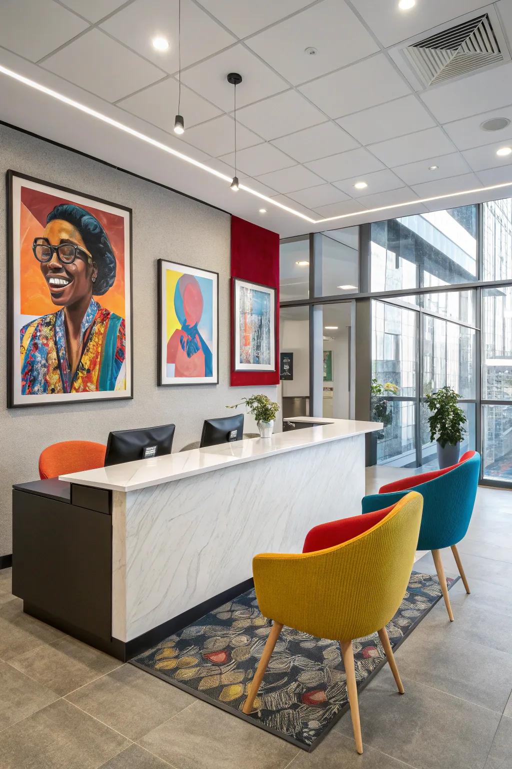 A vibrant welcome area featuring colorful accents.