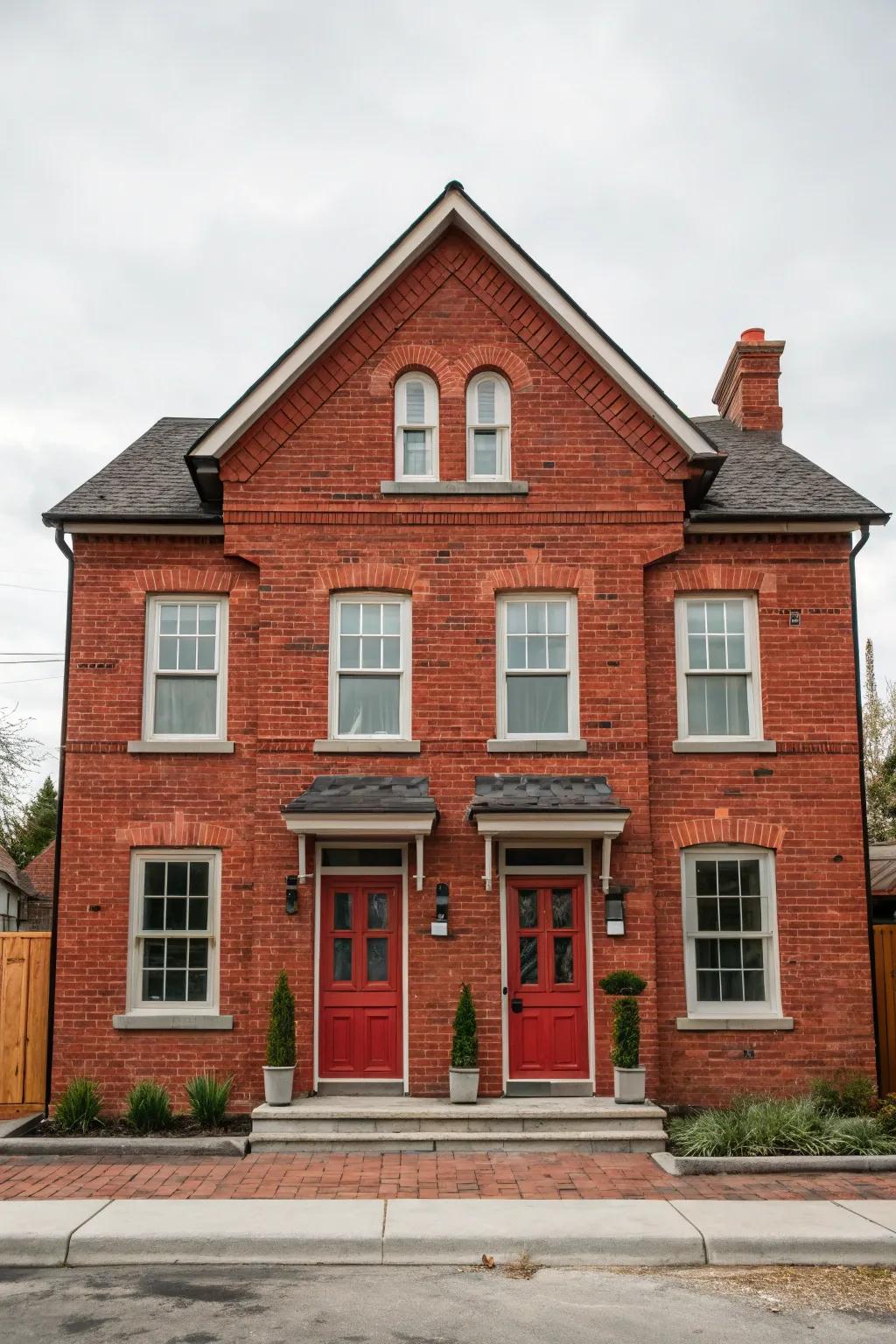 Symmetry crafts a timeless aesthetic for this red brick house.