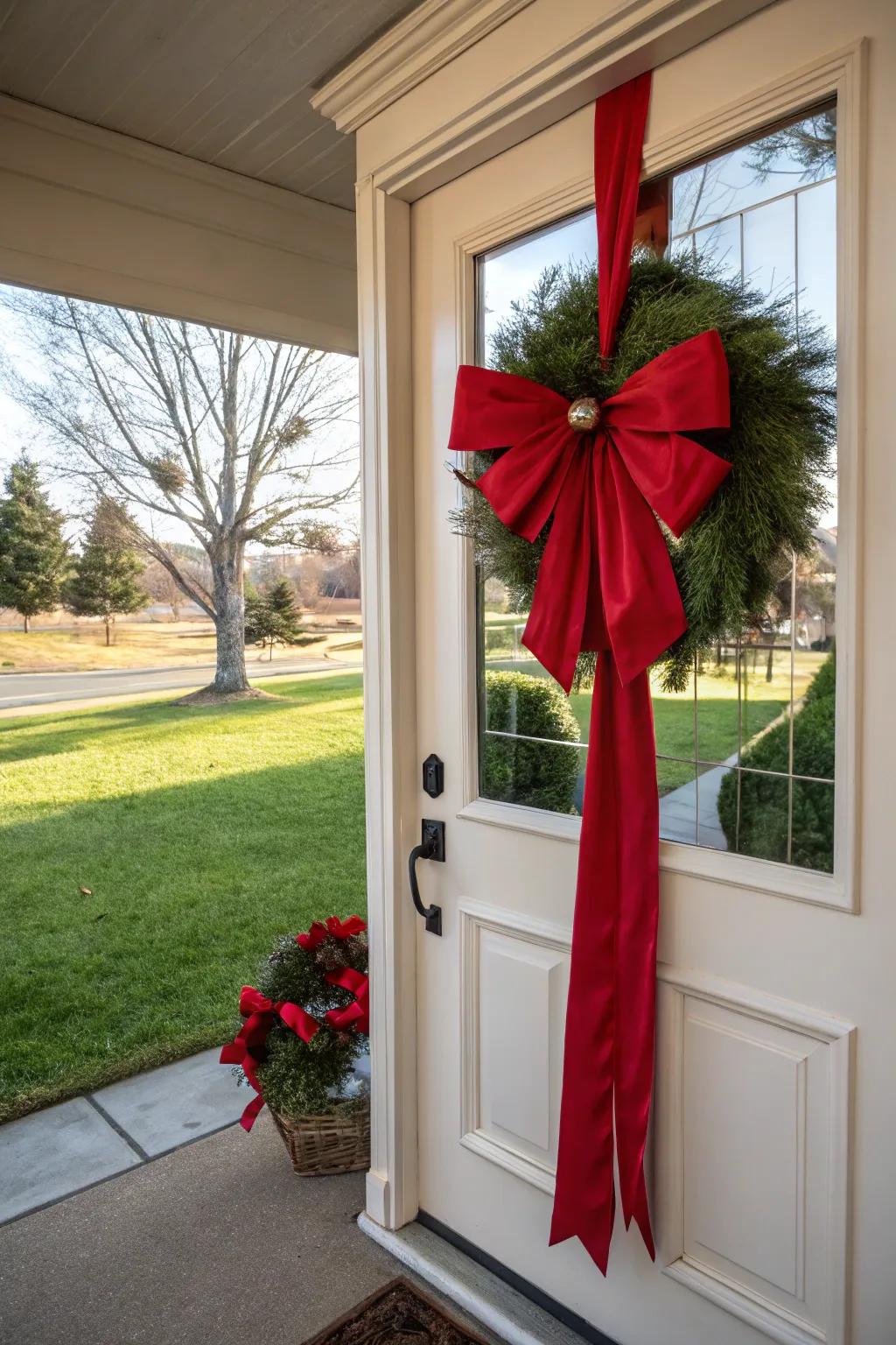 A courageous ruby entryway decoration to greet the holidays.