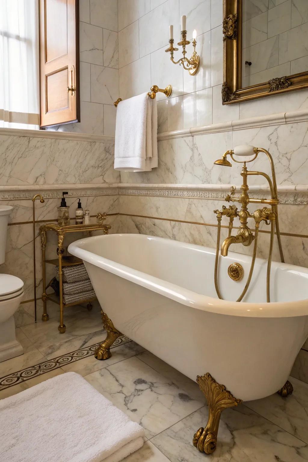 Vintage components introduce historical appeal to this Roman-inspired area.