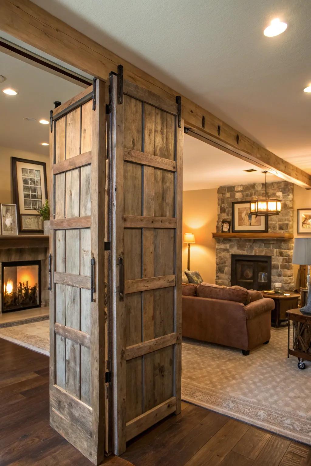 Salvaged doors offer a sustainable and charming dividing solution.