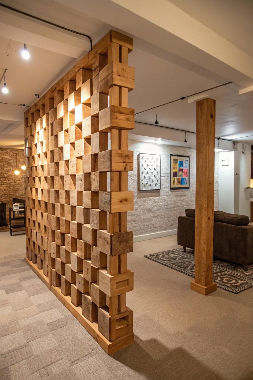 Chunky timber blocks compose an attention-grabbing and individual divider.