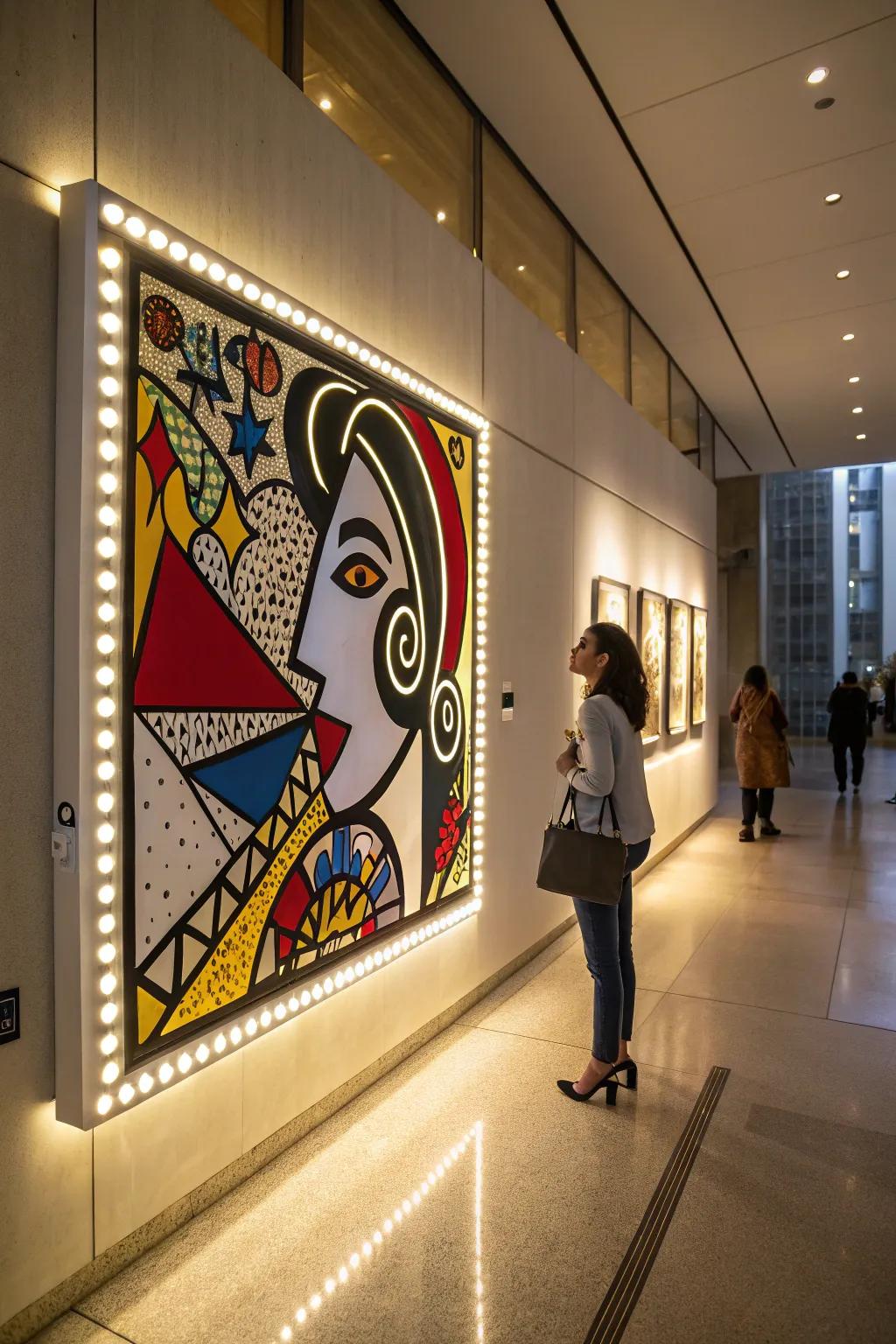 Highlight your art with illuminated wall lighting, a testament to the enduring appeal of combining light and art.