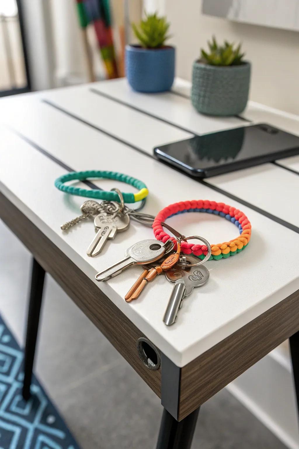 Keys rendered amusing and retrievable through captivating embellishments.