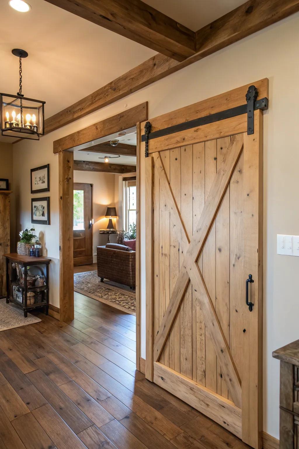 A farmhouse aesthetic door border with charming cross-bracing minutiae.