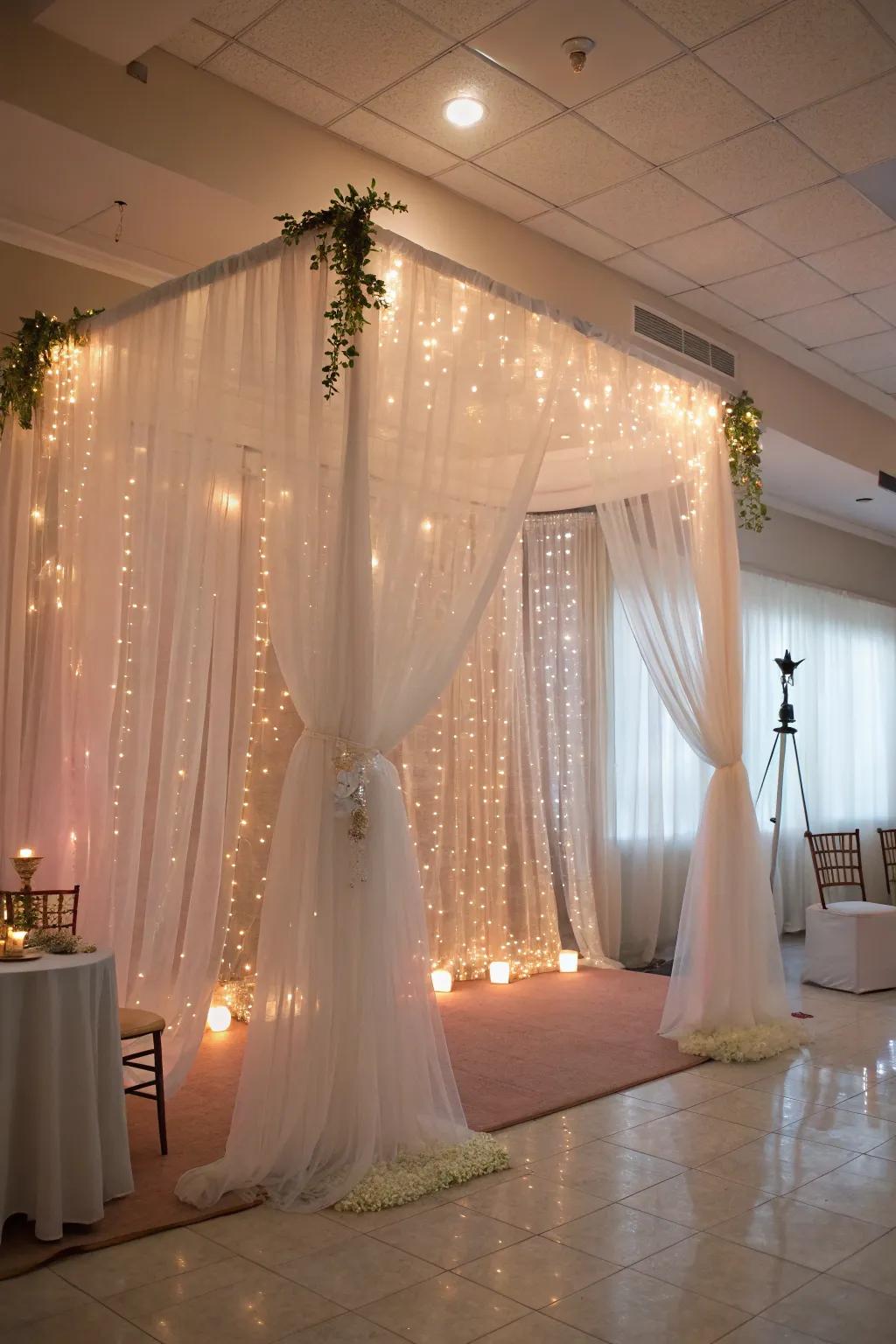 Produce a magical fairy-tale with a cloth and lamps selfie station.