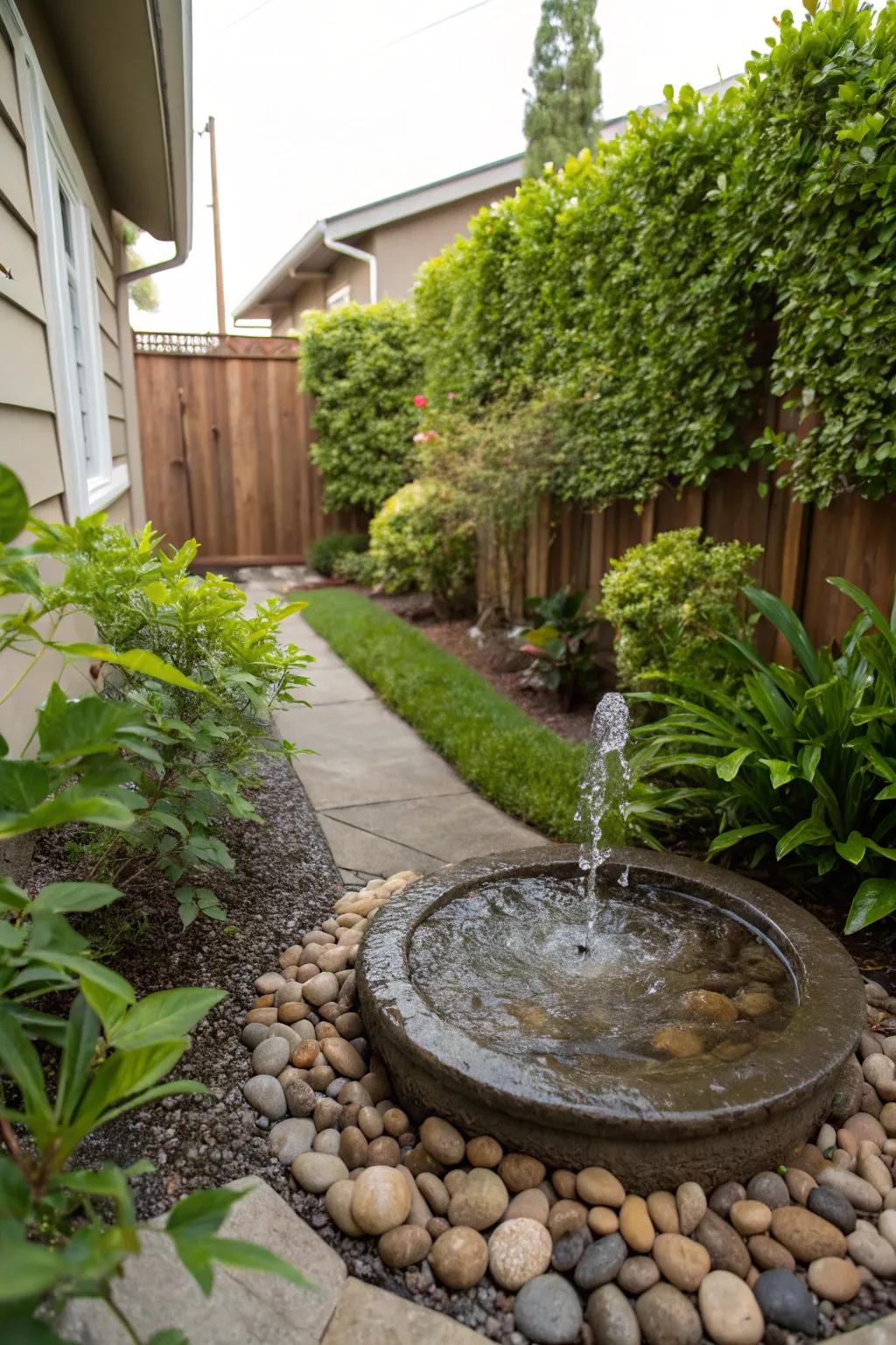 Present a calming soundscape through a modest water feature.