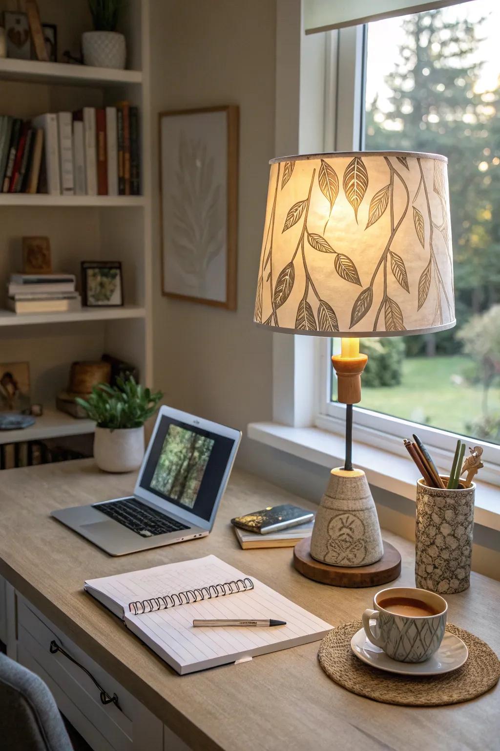 A statement lamp adds character and brightens your workspace.