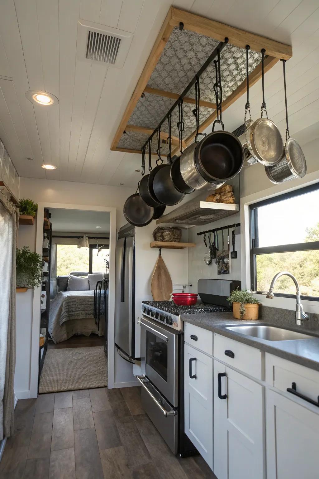 Pot racks blend practicality with panache.
