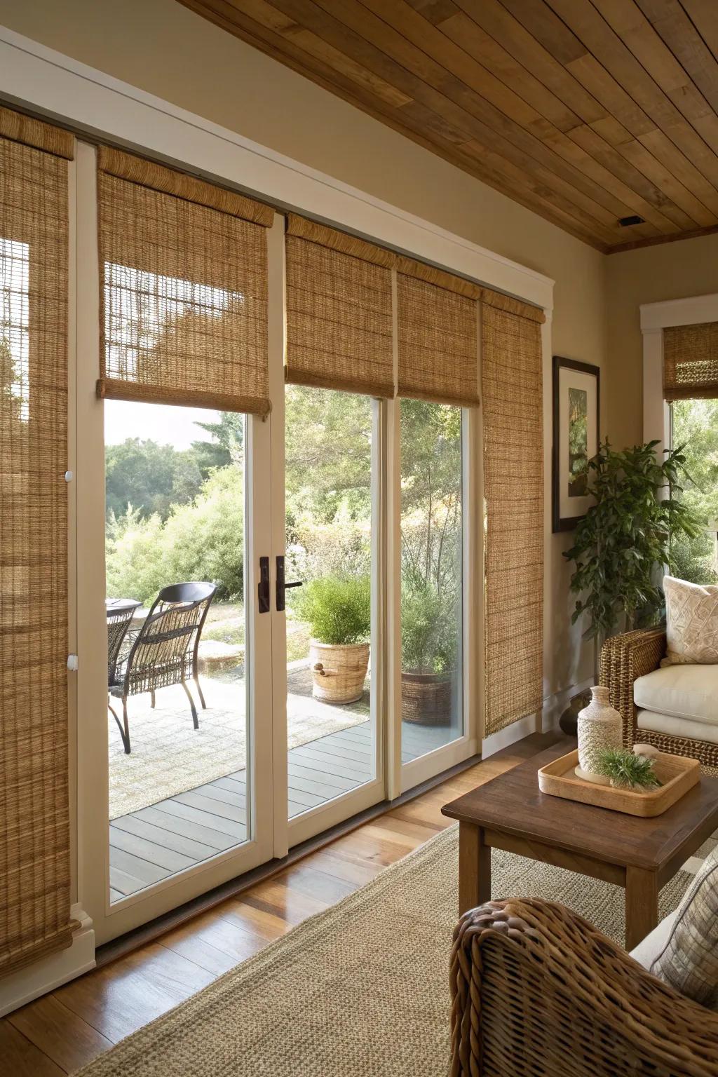 Woven wood shades offer texture and character.