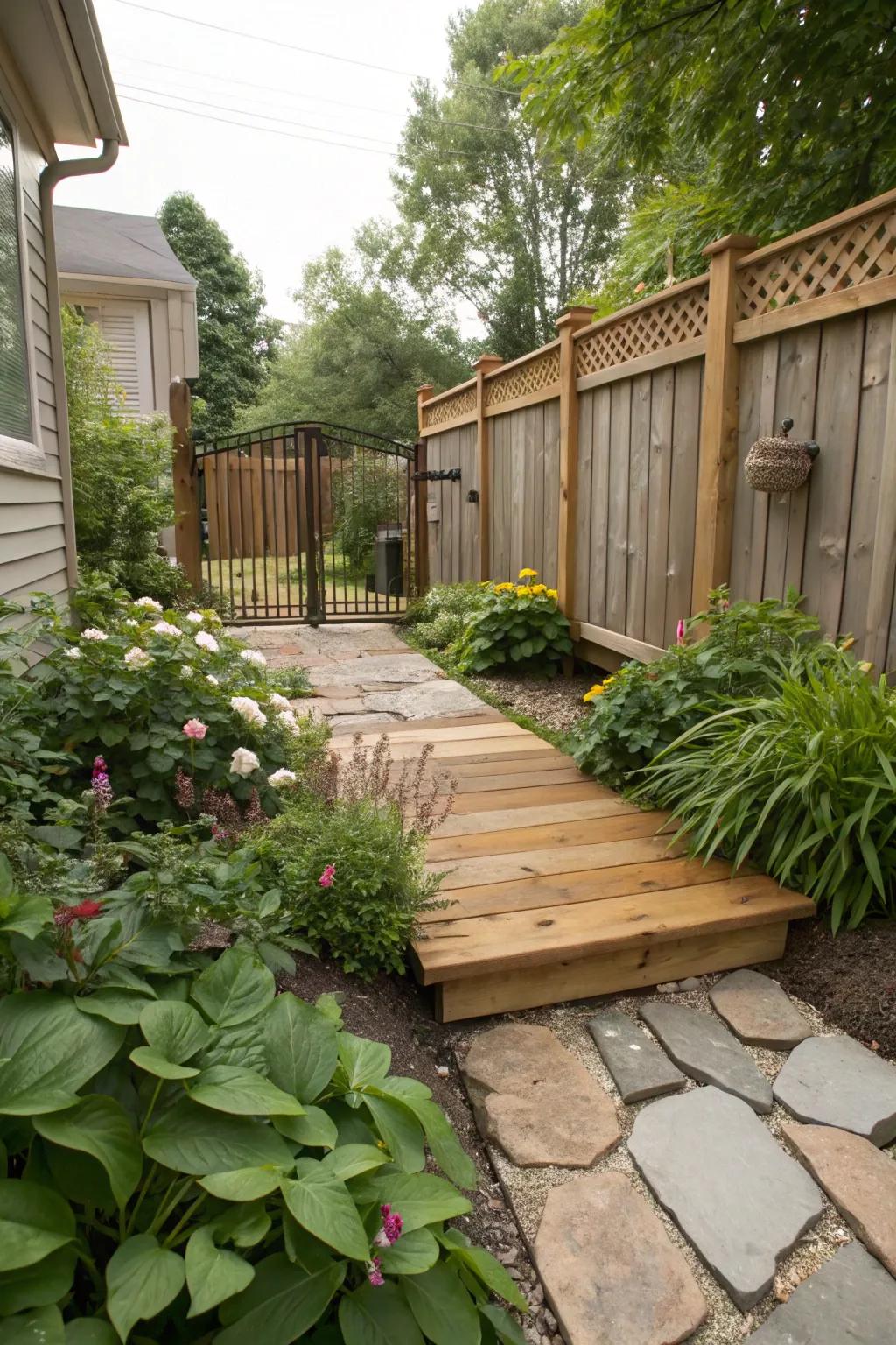 Inherent materials like timber and stone amplify your backyard's charm.